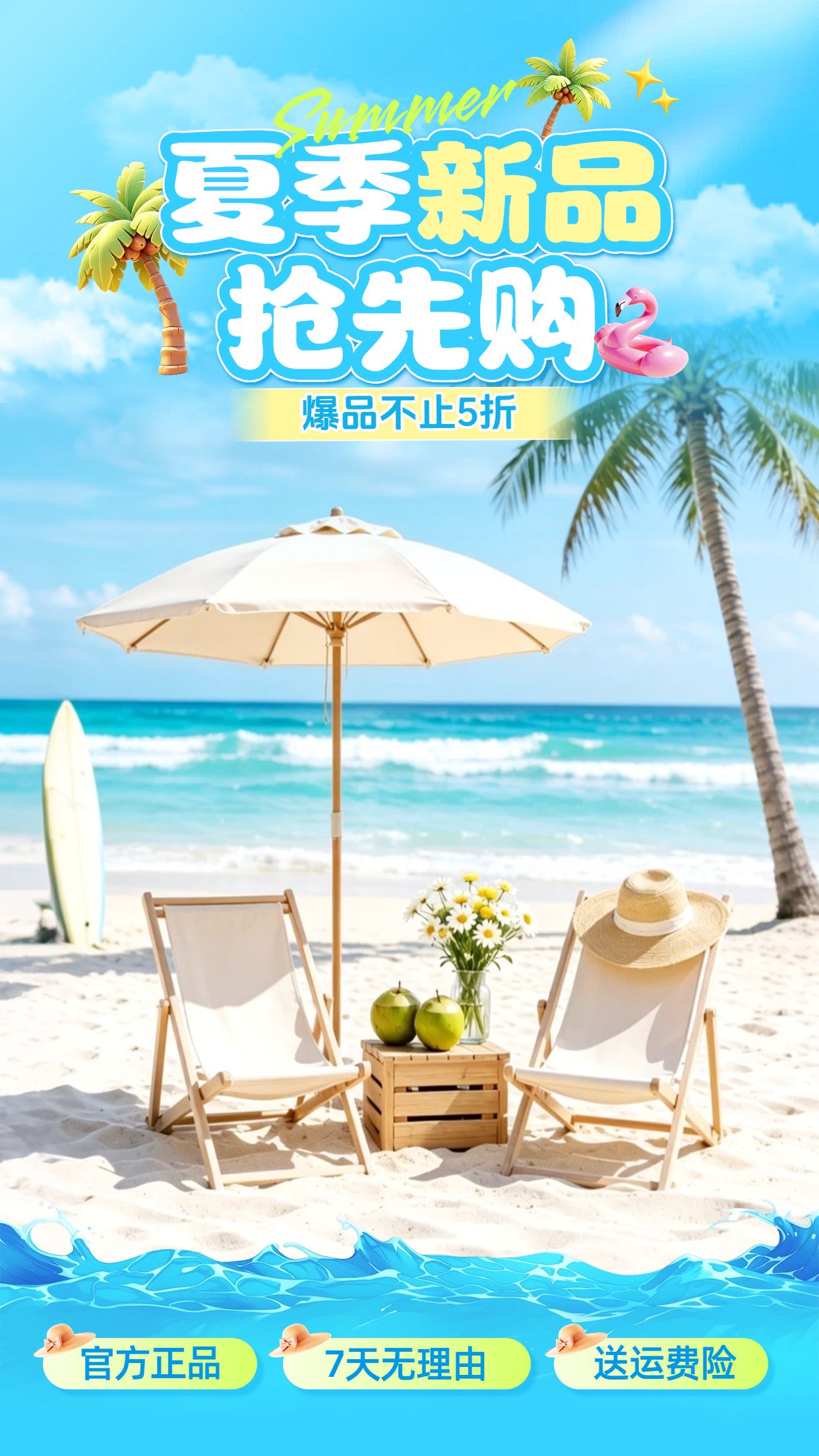 清新实景风蓝色营销带货通用类夏季直播间背景