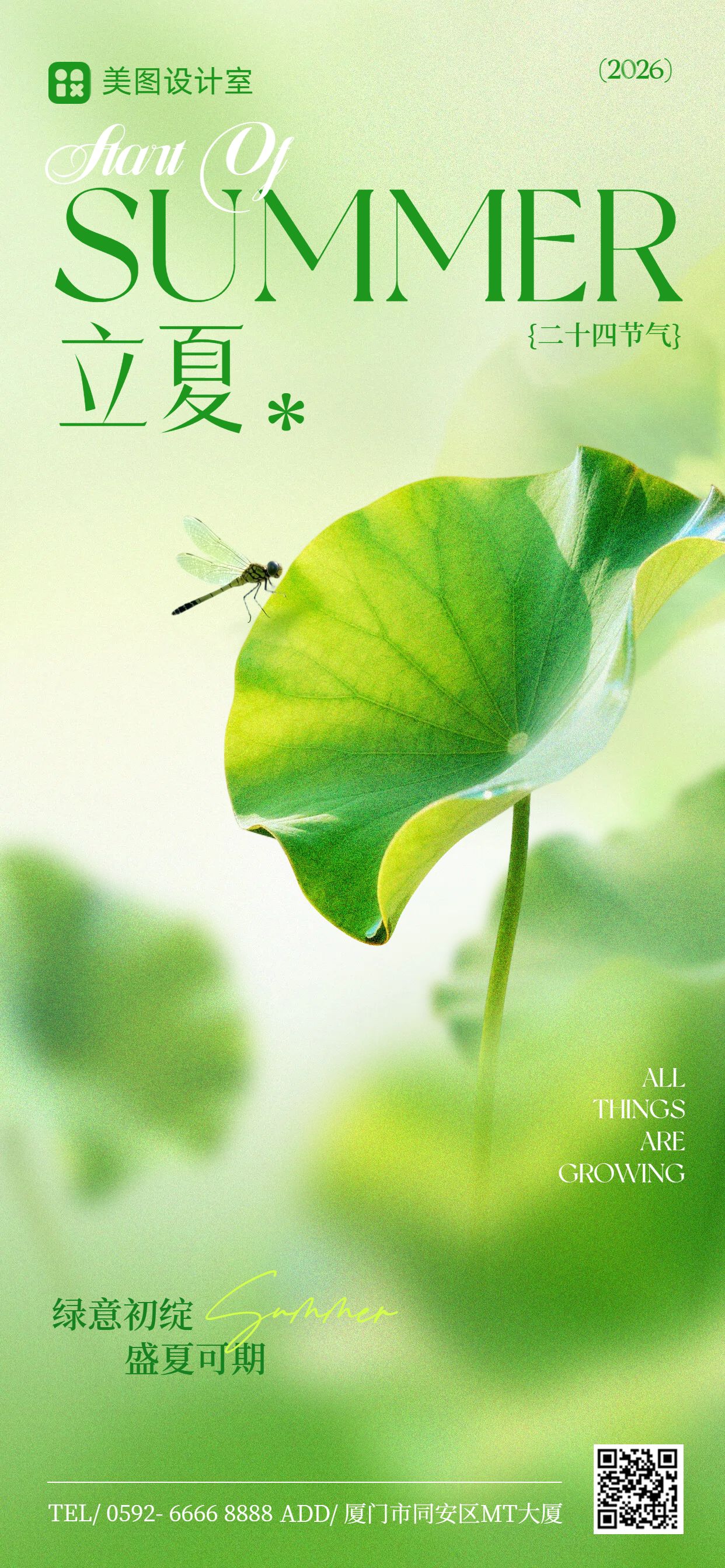 清新风绿色通用类立夏祝福问候手机全屏海报