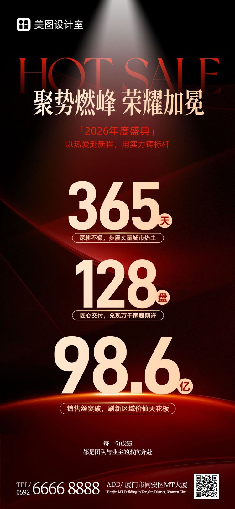 商务风红色年终年会地产类喜报表彰手机全屏海报