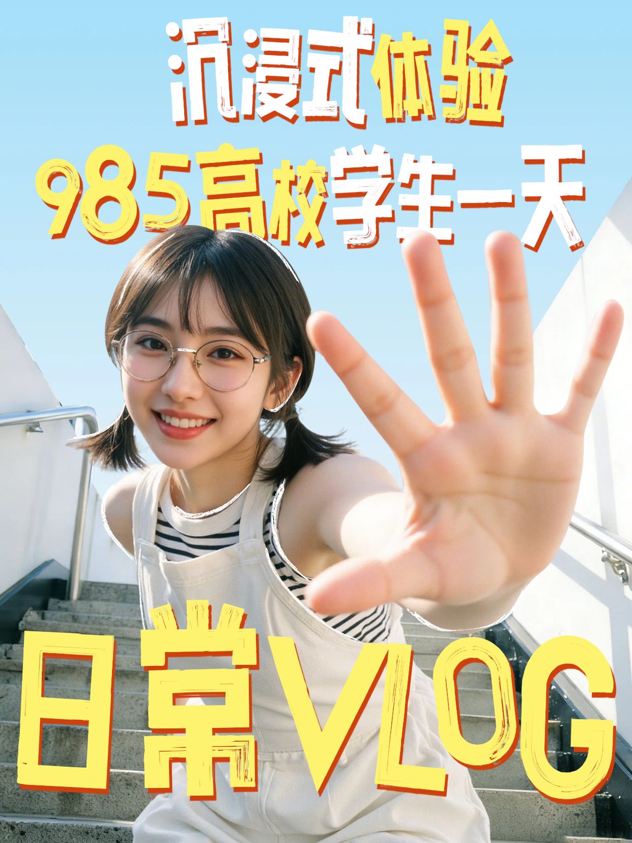 实景风蓝黄色交流分享沉浸式体验大学生一天日常小红书封面