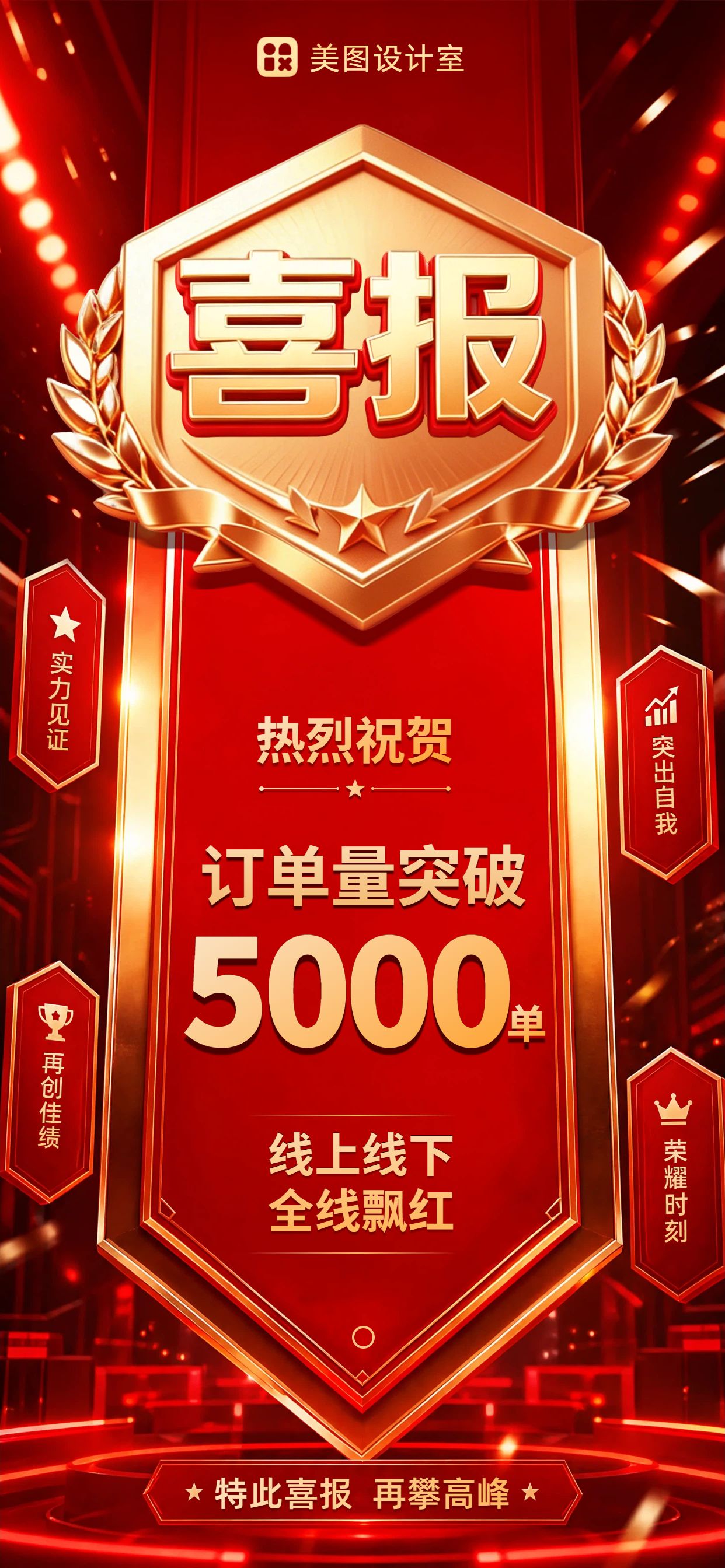喜庆风红色通用类喜报表彰手机全屏海报