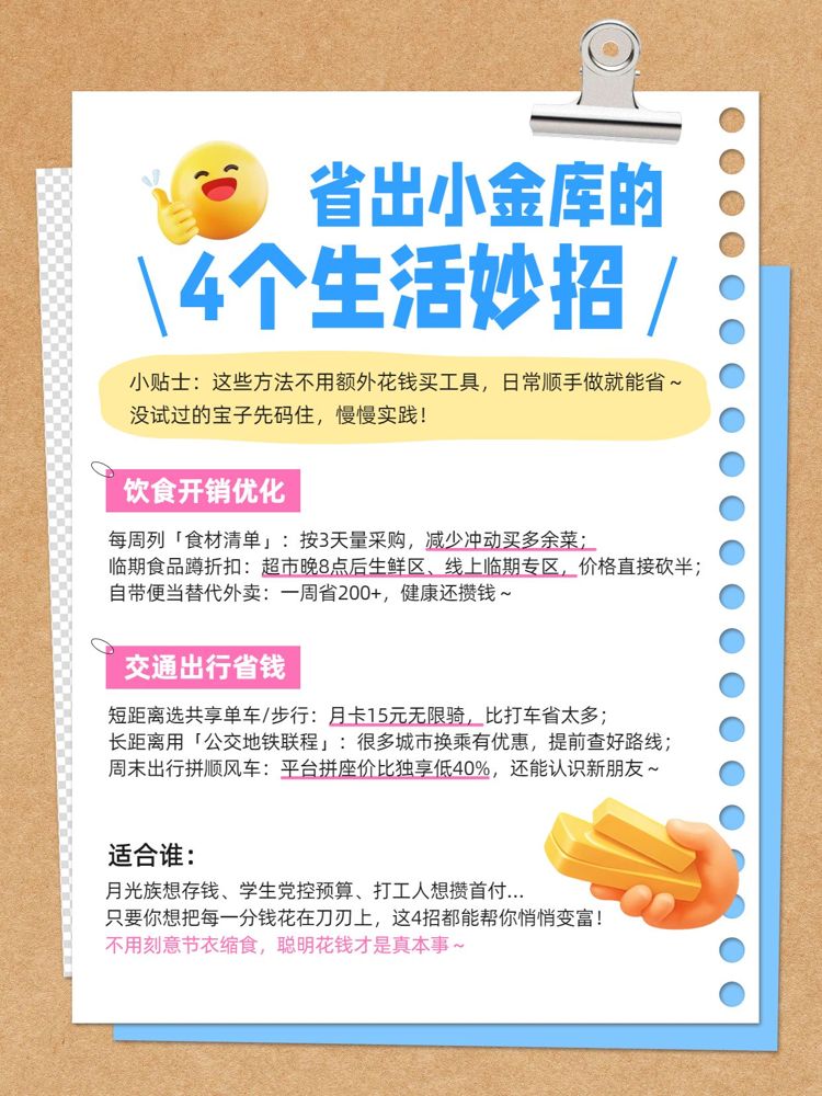 3D卡通风橙黄色交流分享高效省钱4大妙招开销优化小红书封面