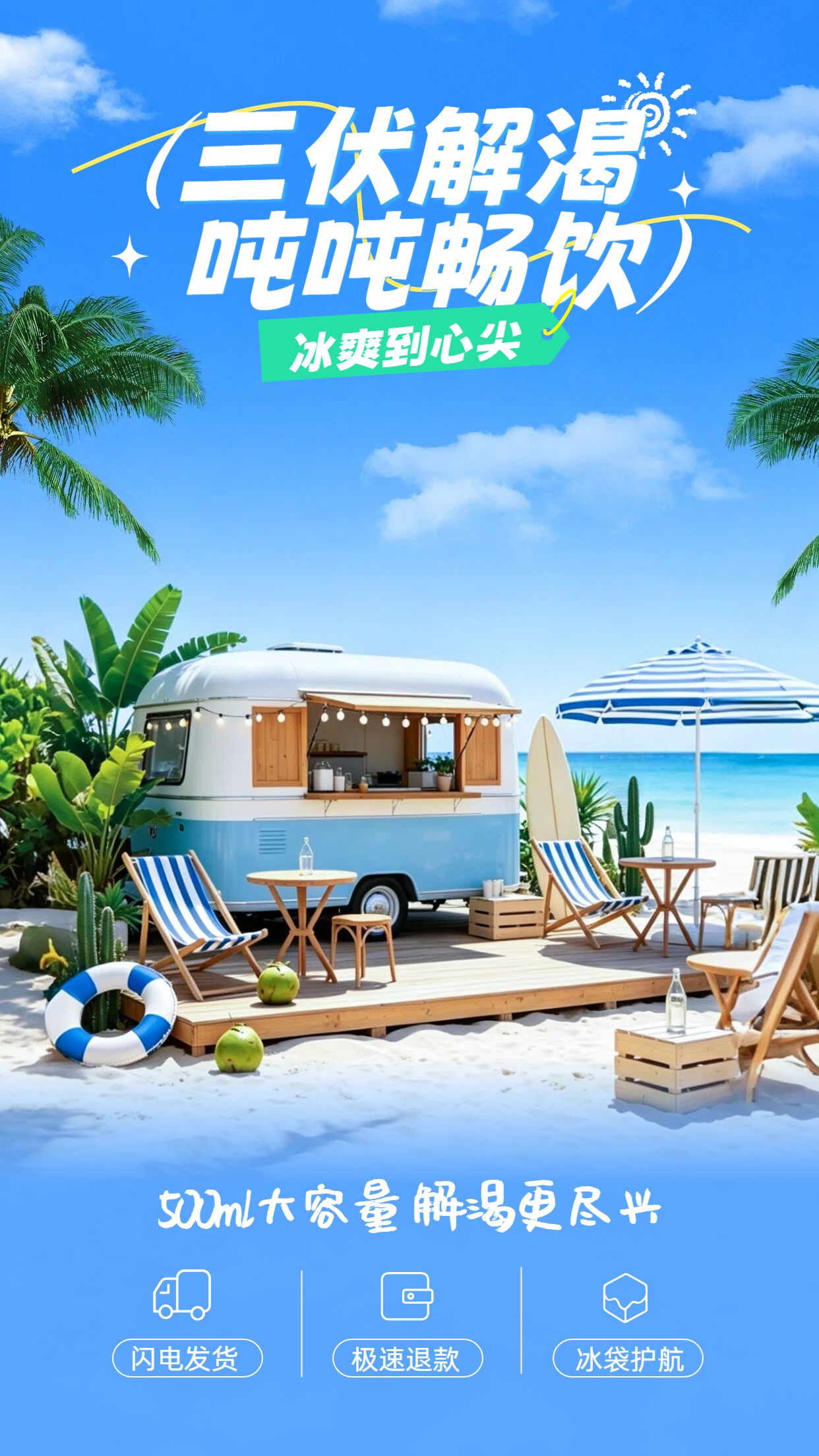 实景风蓝色通用类营销带货三伏天直播间背景