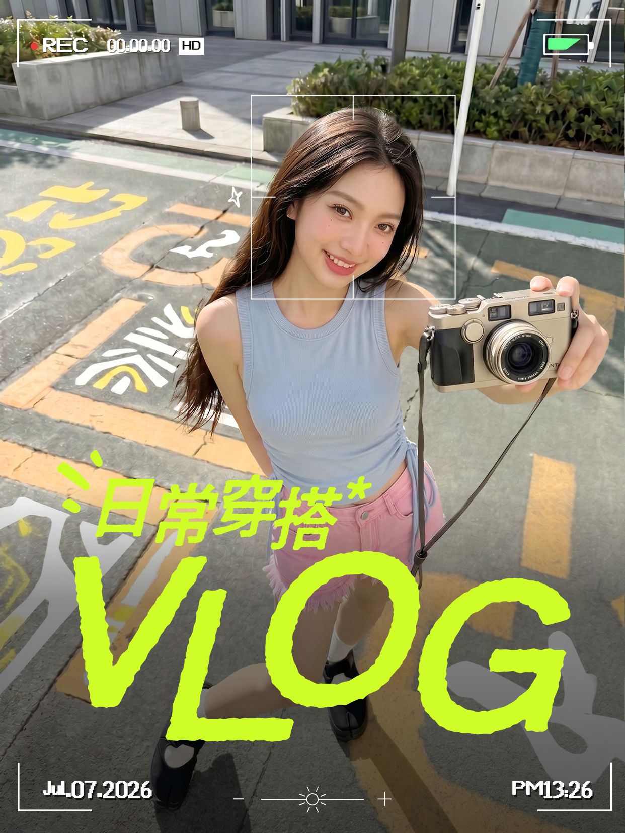 实景风黄绿色鞋服箱包类交流分享日常穿搭vlog小红书封面