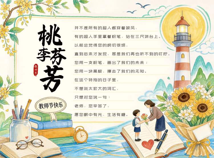 卡通插画风黄色学生素材教师节通用类手抄报