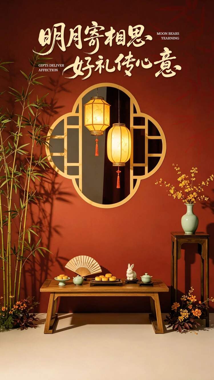 中国风红棕色通用类营销带货直播间背景