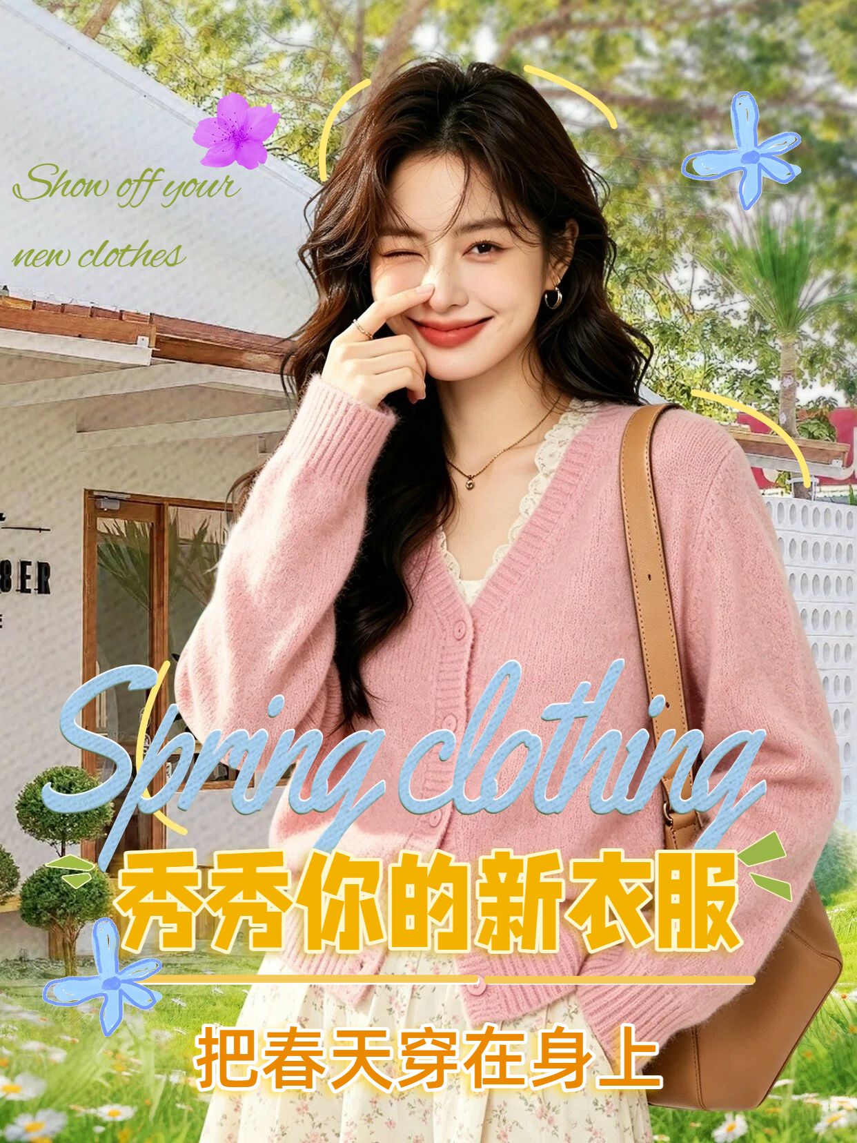 实景风黄绿色鞋服箱包类交流分享秀秀你的新衣服小红书封面