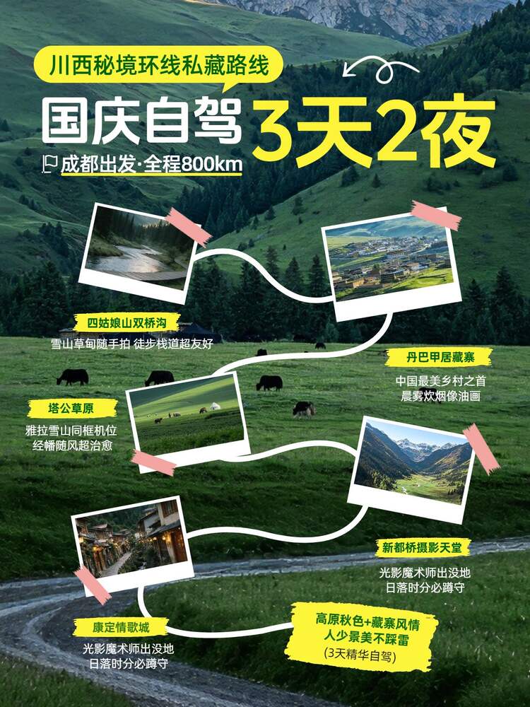 简约拼贴风绿色交流分享国庆节旅游出行攻略小红书封面