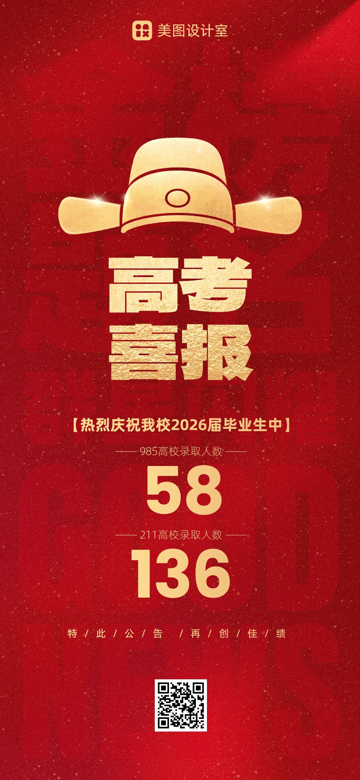 简约3D风红色通用类通知公告高考注意事项手机全屏海报
