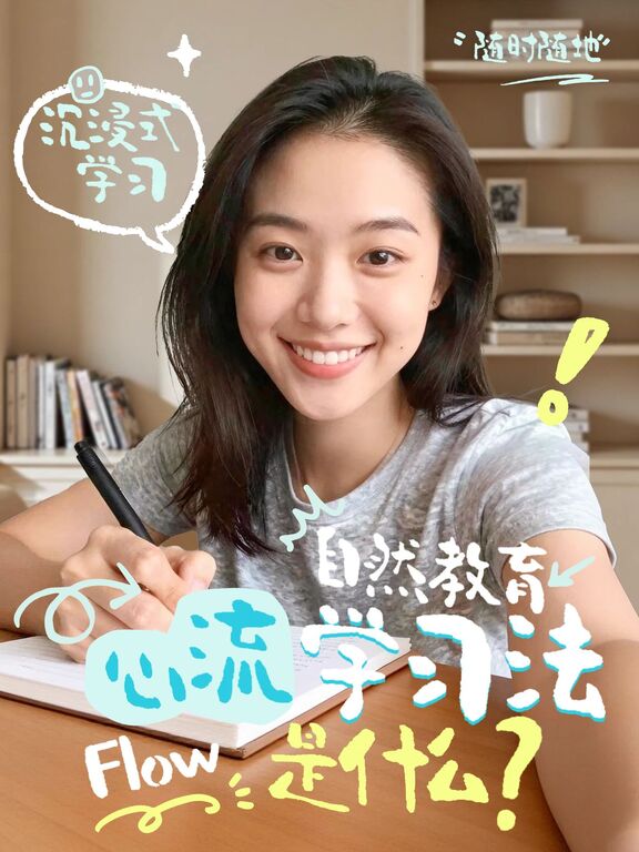 简约风黄色蓝色通用类交流分享心流学习法小红书封面