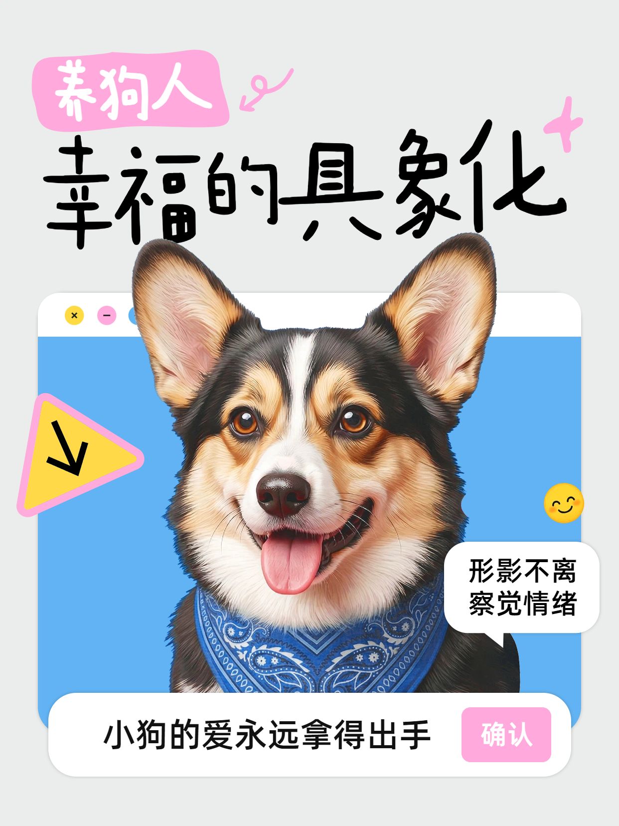 时尚风黄蓝色交流分享养狗人幸福的具象化小红书封面