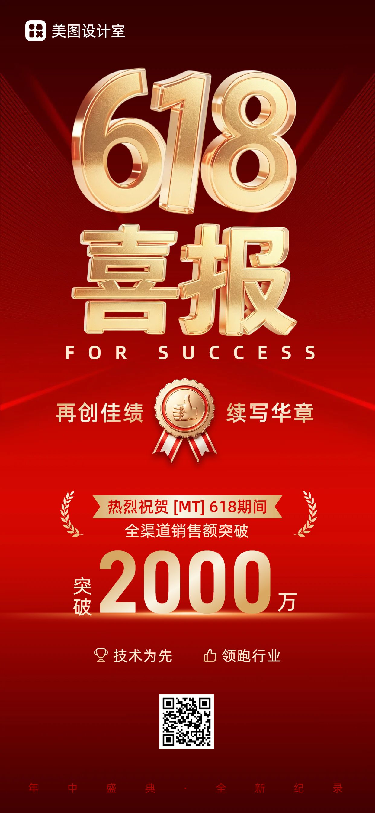 喜庆风红色通用类618喜报表彰手机全屏海报