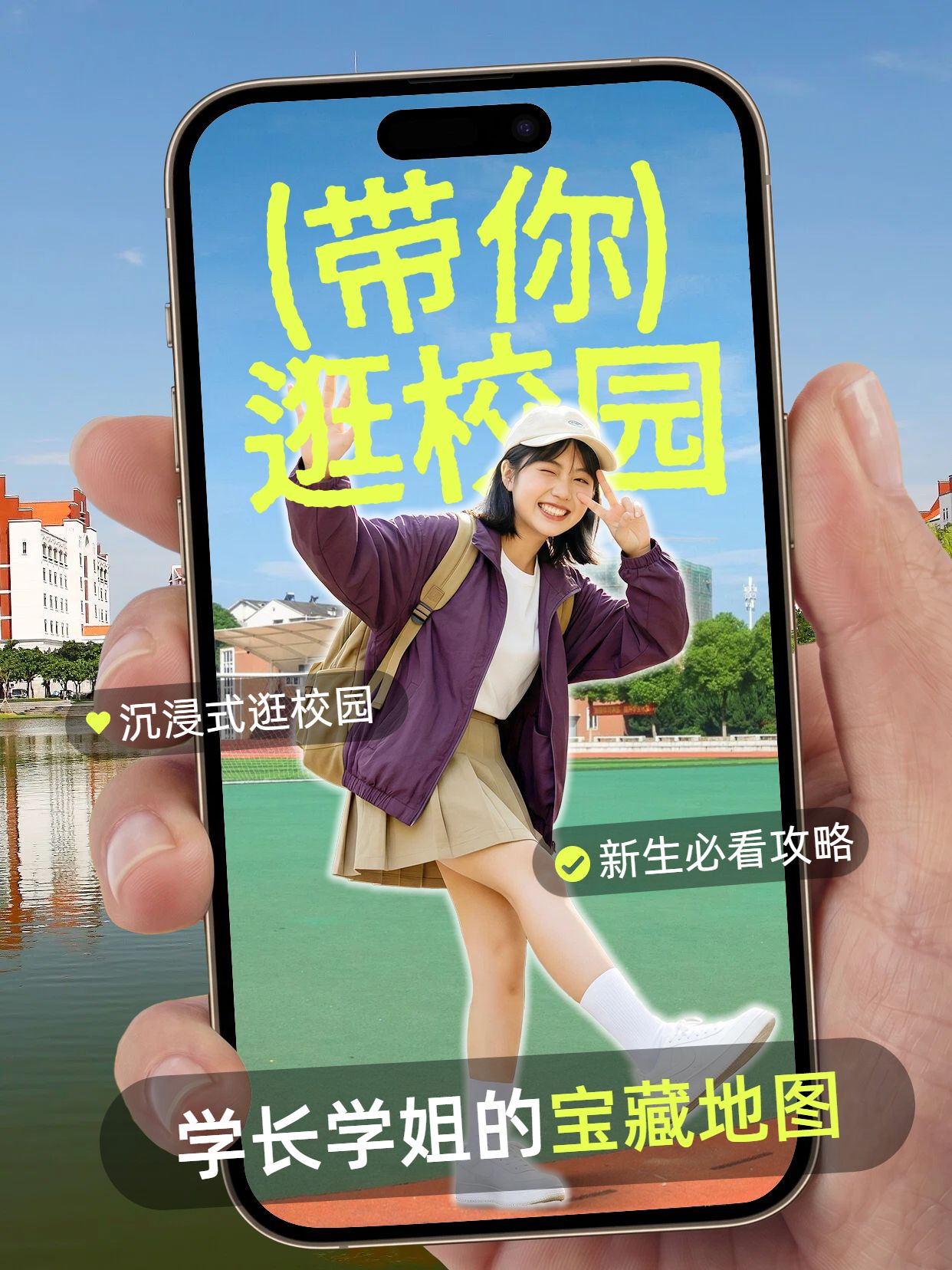 拼贴实景风绿色通用类交流分享带你逛校园小红书封面