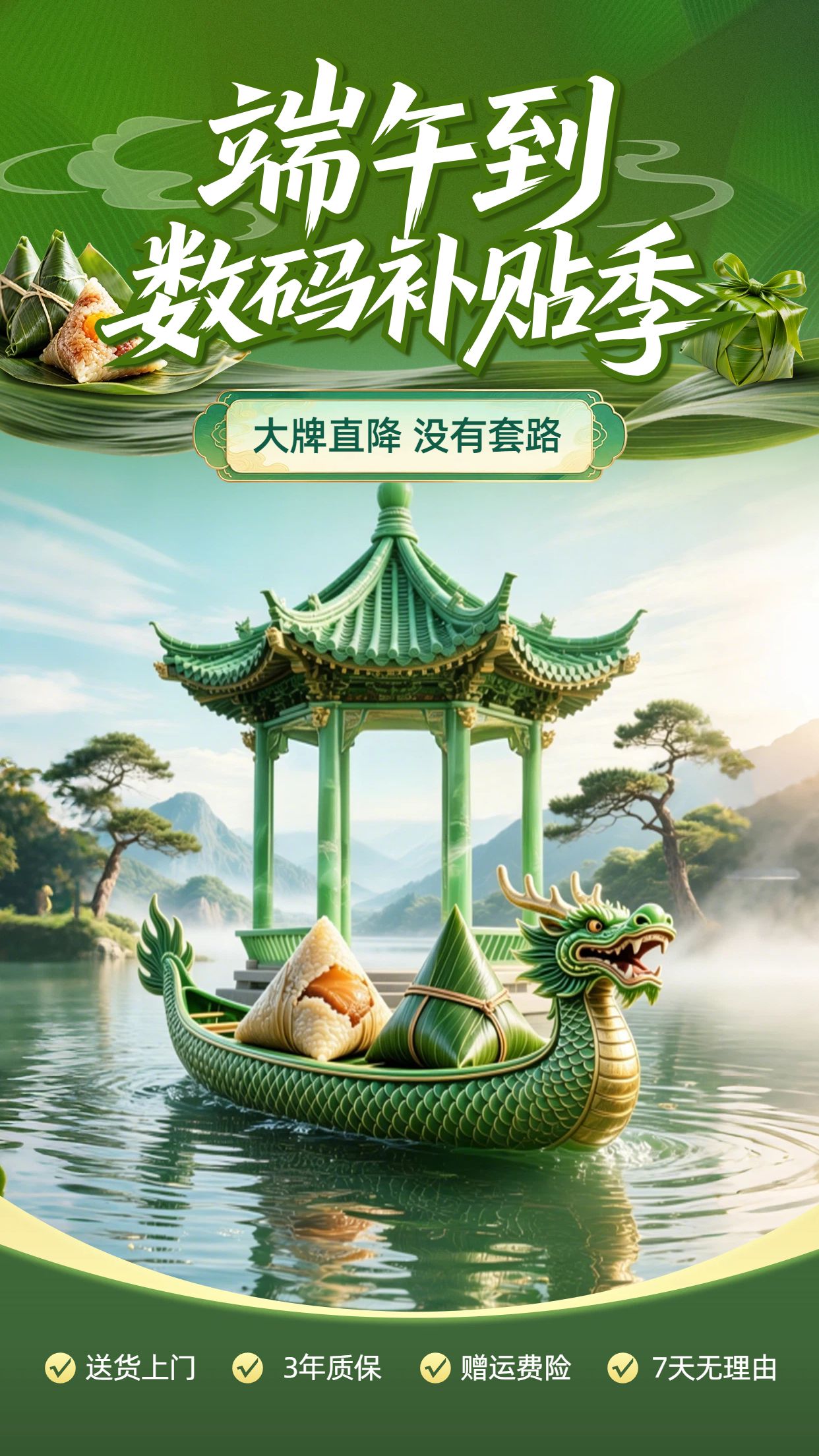时尚风绿色营销带货通用类端午节直播间背景