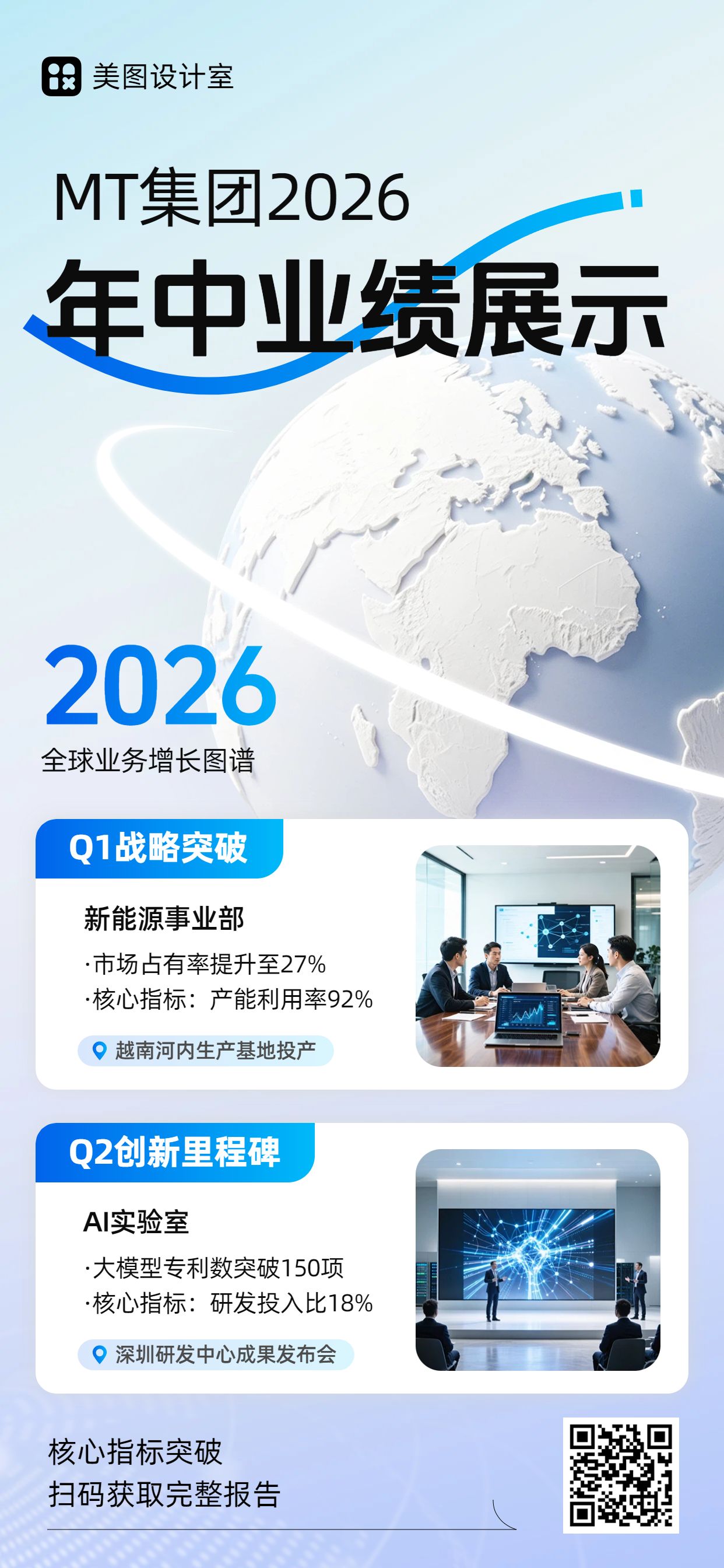 商务风红色通用类年中总结公司业绩展示手机全屏海报