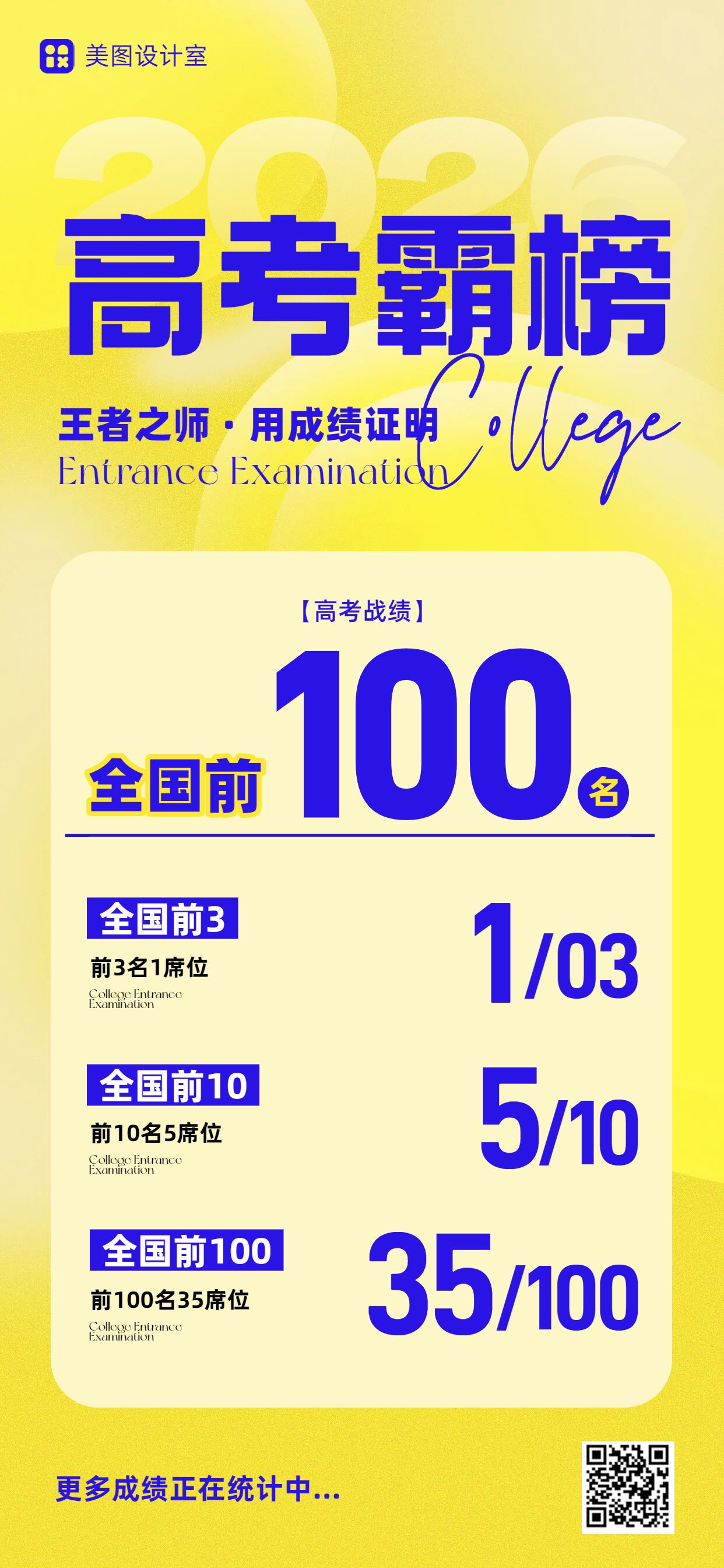简约大字风黄色蓝色通用类通知公告高考喜报手机全屏海报