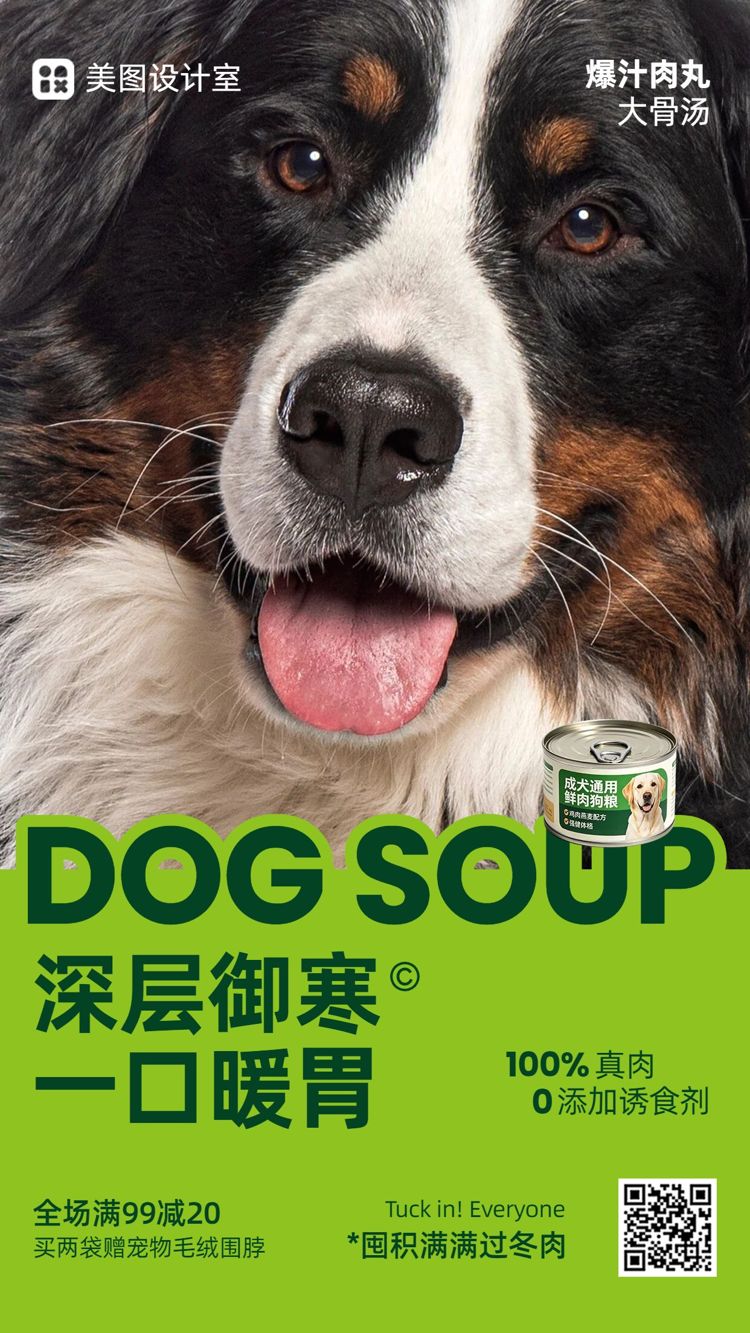实景风黄色绿色冬季宠物食品产品营销带货手机海报