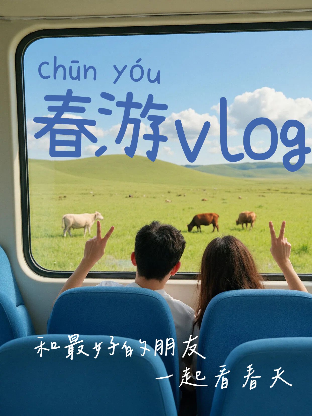 实景风蓝色黄色旅游出行类交流分享春游vlog小红书封面