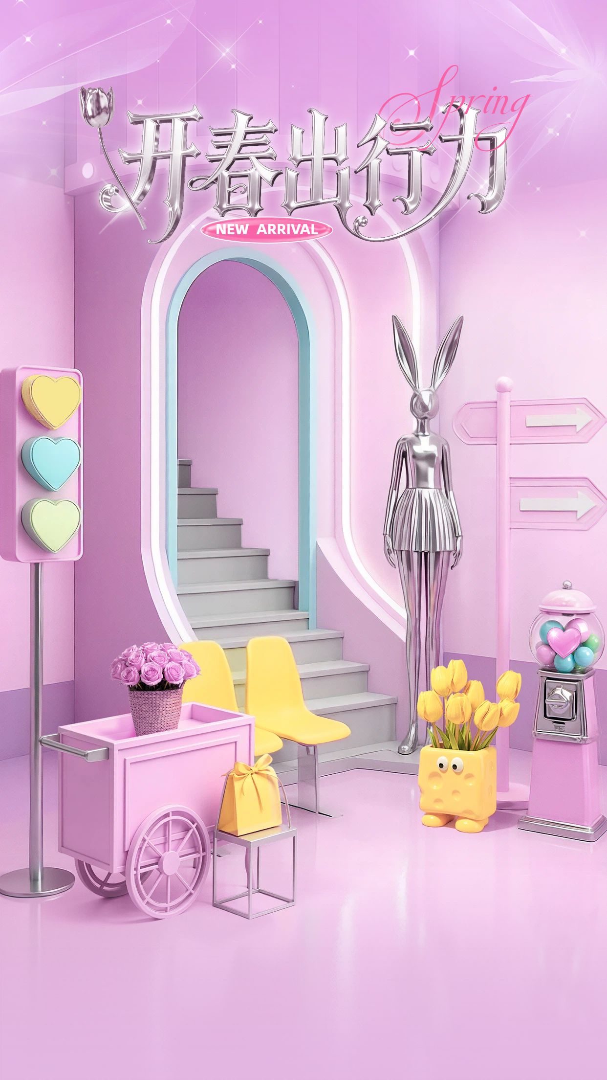 实景风粉紫色通用类营销带货直播间背景