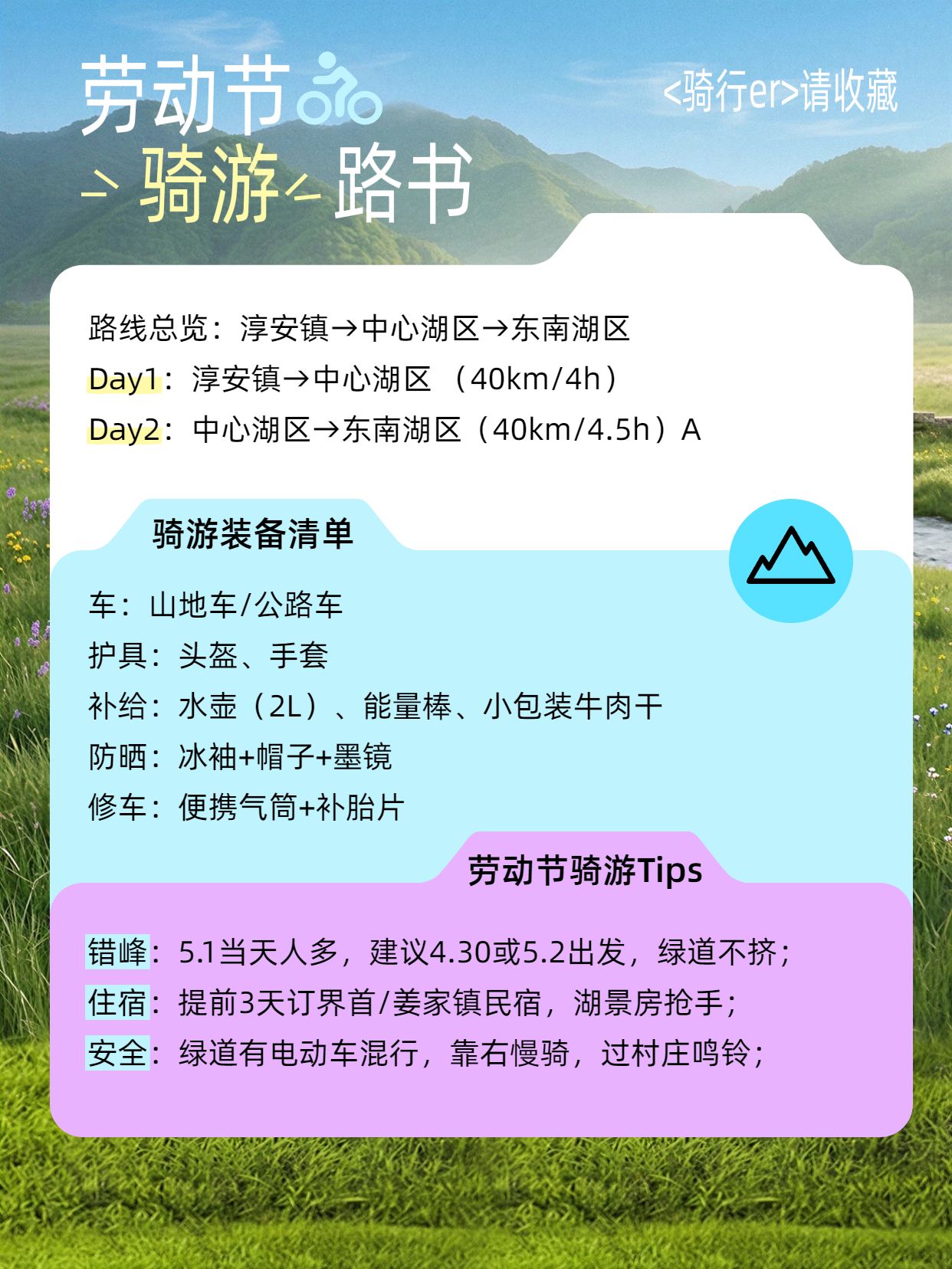 简约风蓝色旅游出行类交流分享劳动节骑游路书小红书封面