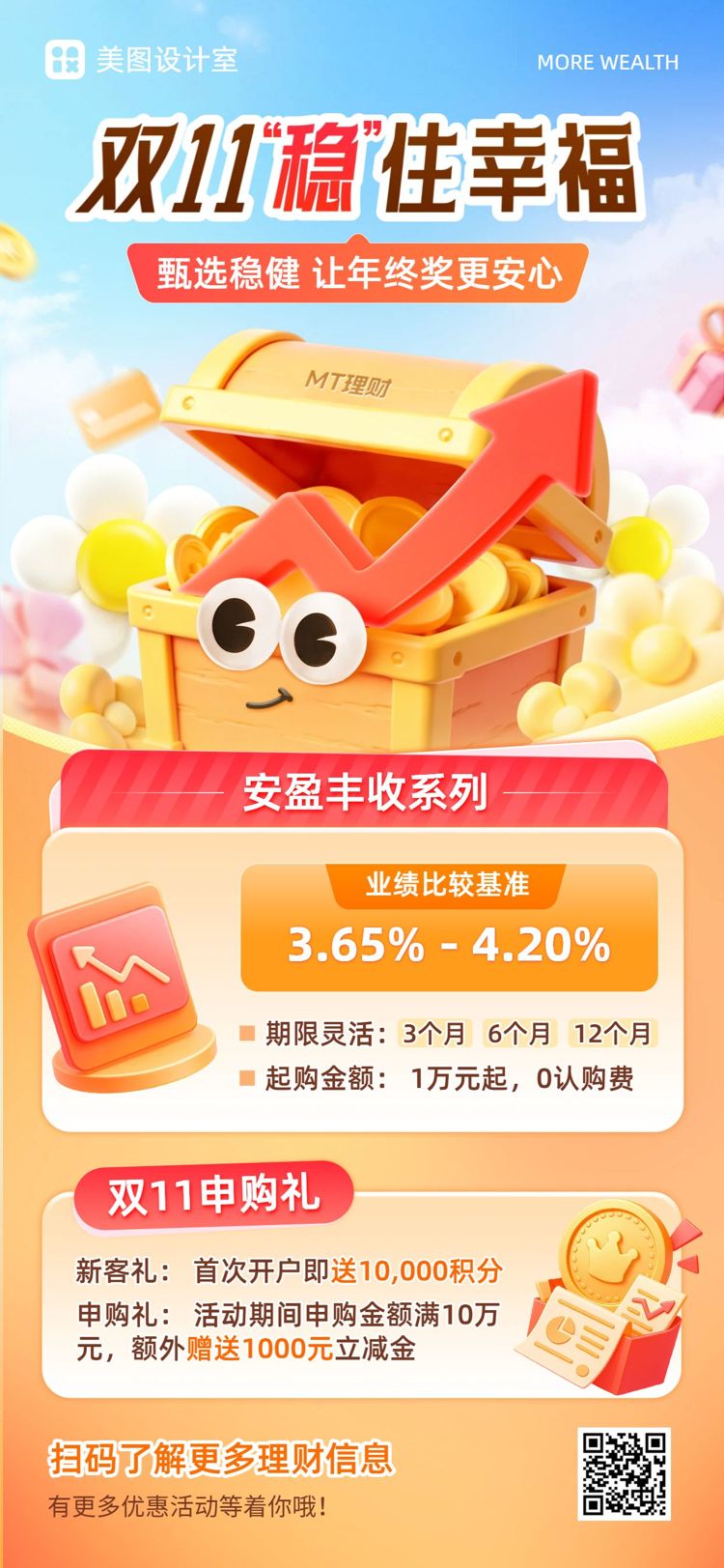 3D橙黄色双11金融营销带货手机全屏海报