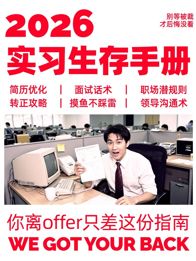 简约大字风红色通用类交流分享2026实习通关指南小红书封面