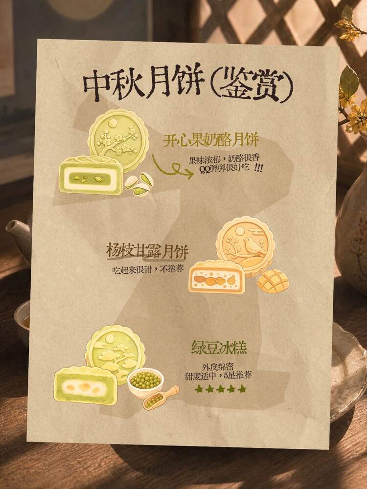 拼贴风黄色通用类交流分享中秋节月饼口味测评小红书封面