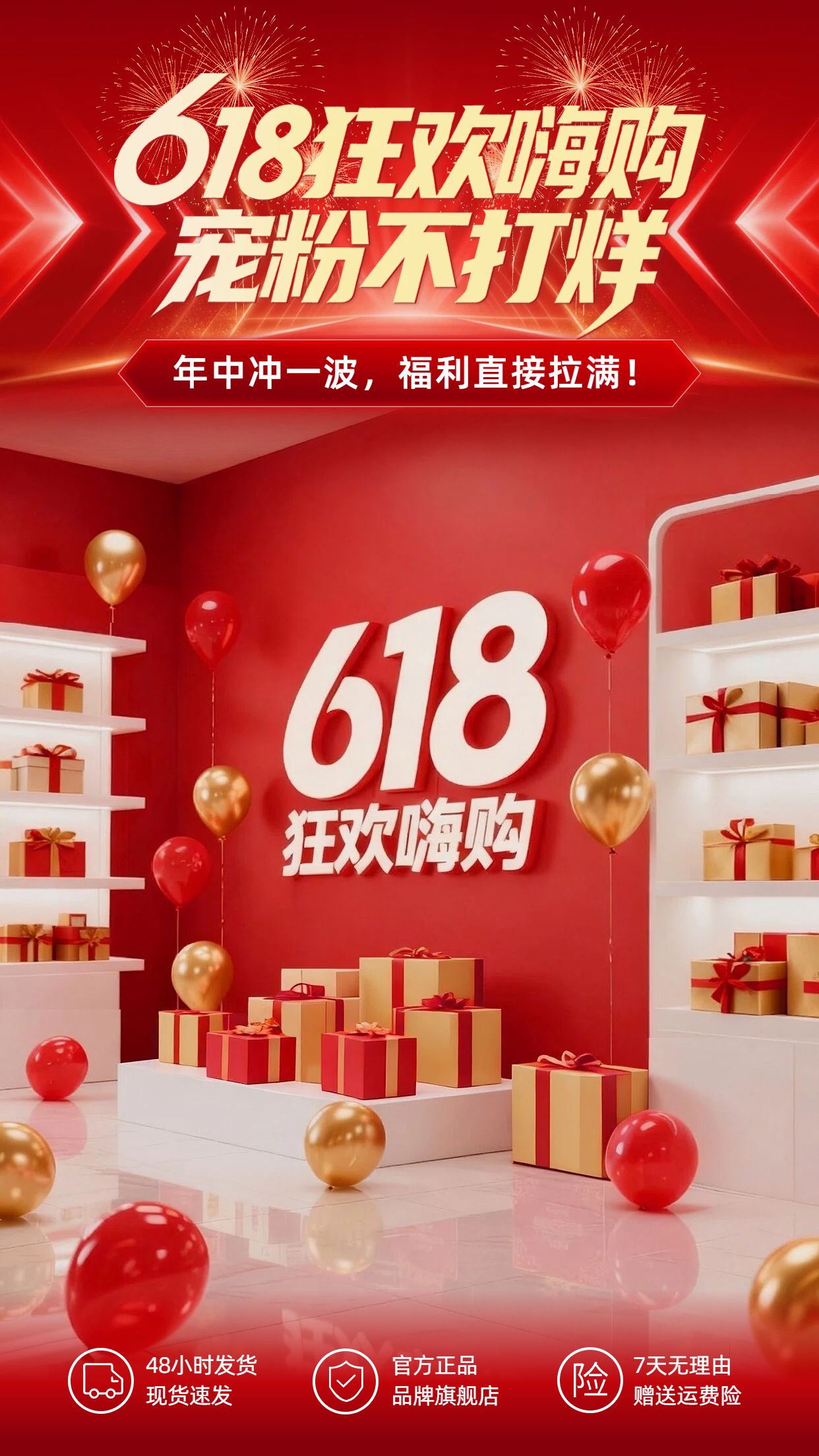 时尚风红色通用类营销带货618直播间背景
