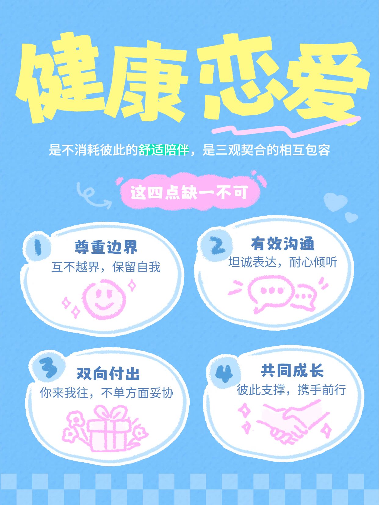 可爱风蓝色通用交流分享健康恋爱的四要素小红书封面