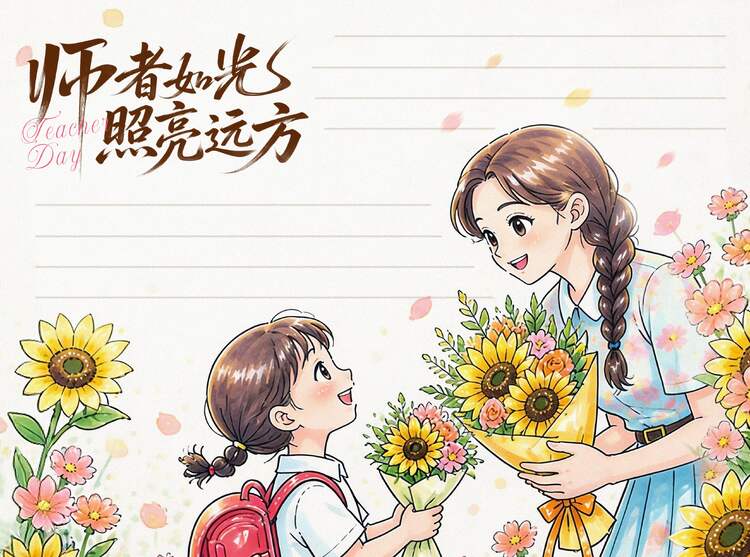 卡通插画风黄色学生素材教师节通用类手抄报