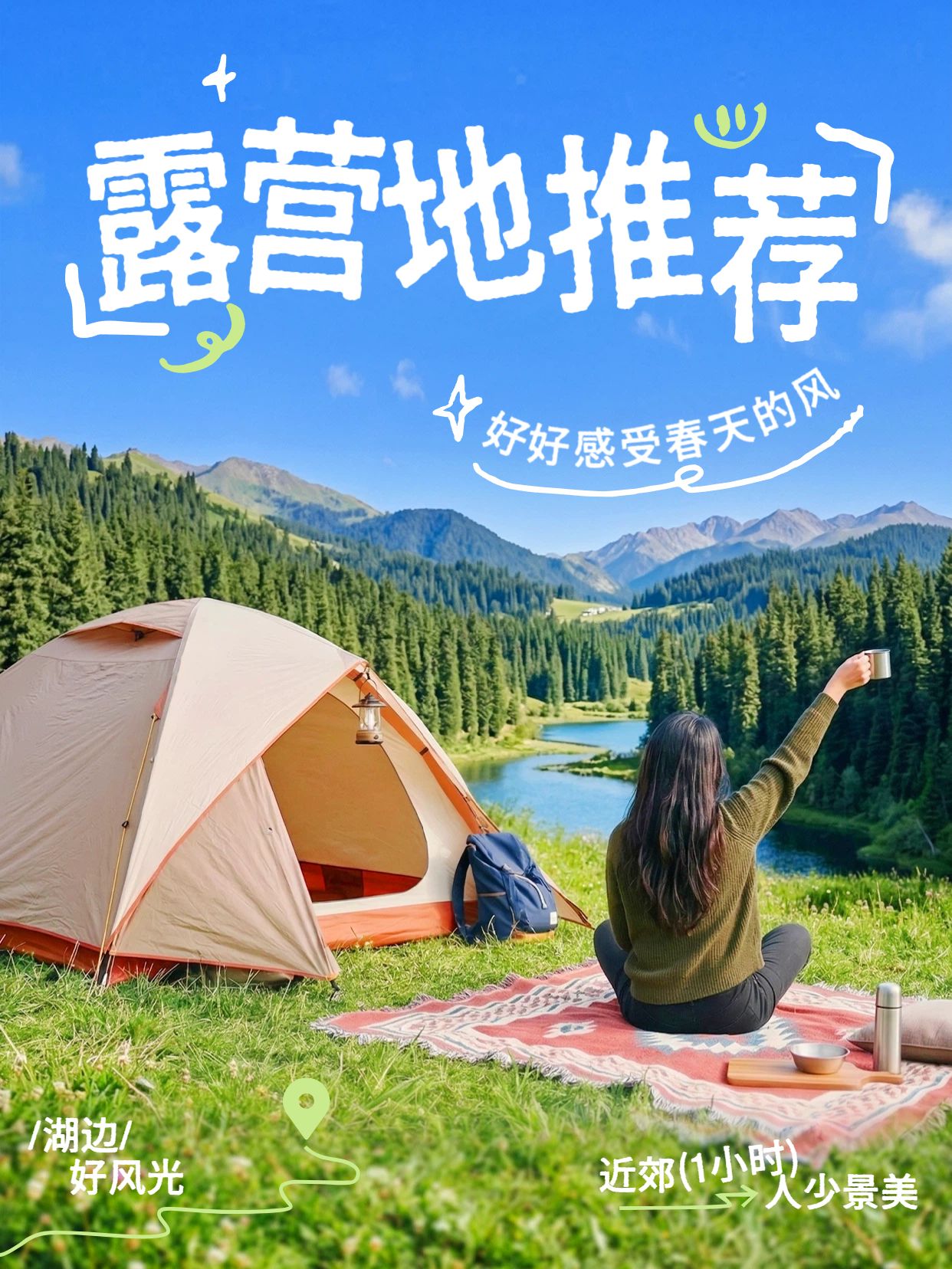 实景风绿色蓝色通用类交流分享露营地推荐小红书封面