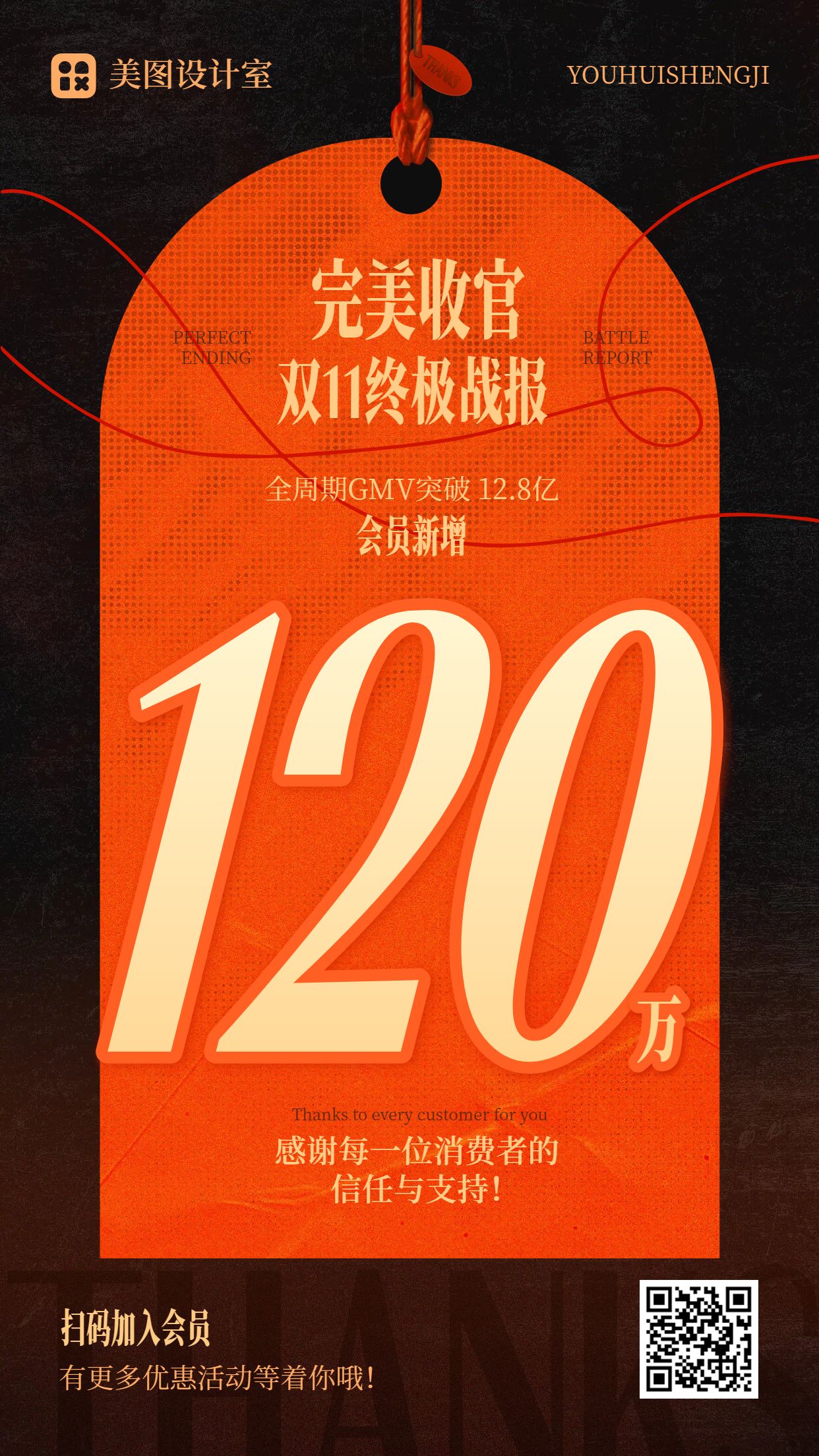 简约大字风红色通用类双11喜报表彰手机海报