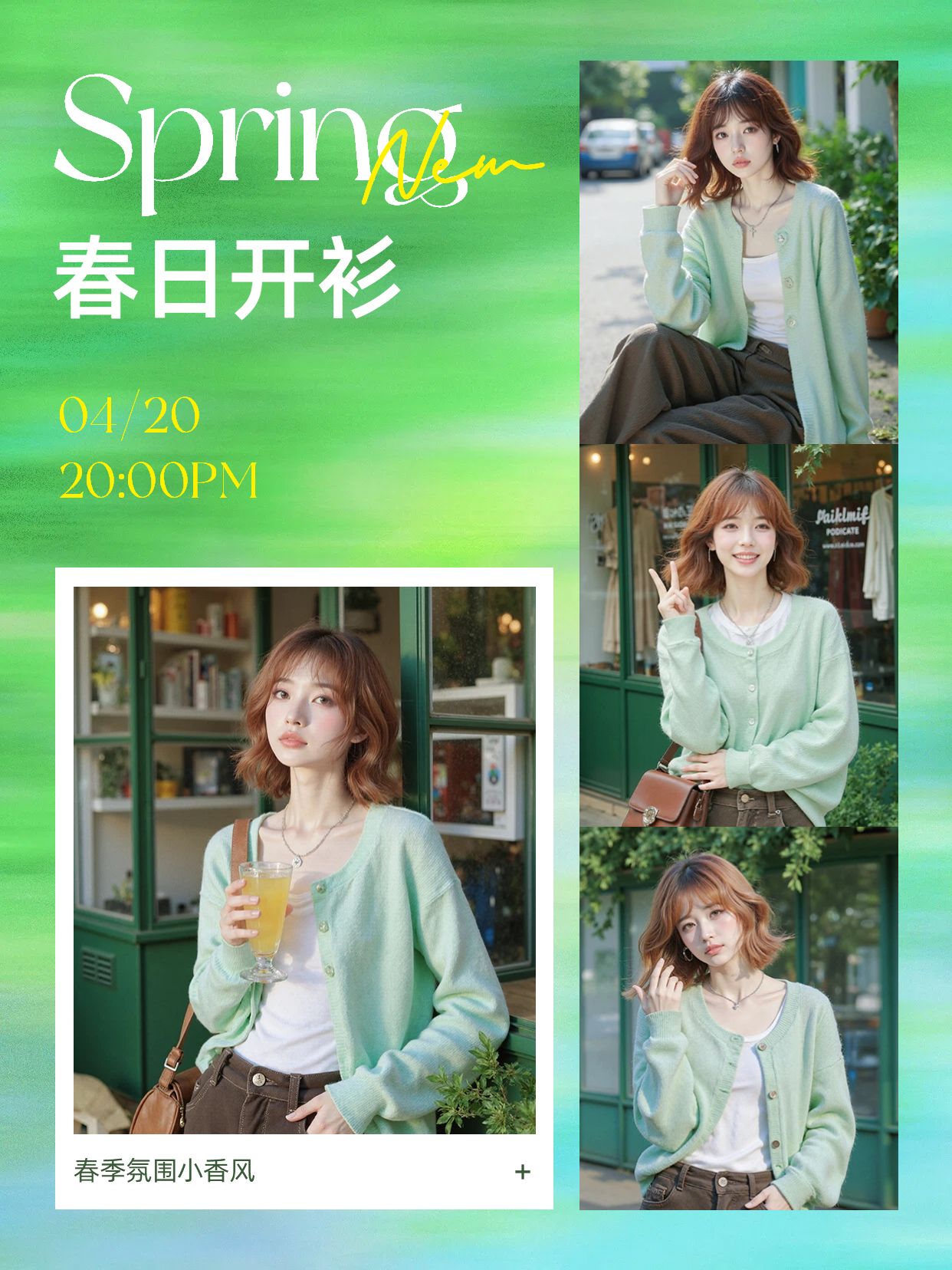 简约风绿色鞋服箱包营销带货开春上新服装抖音图文带货