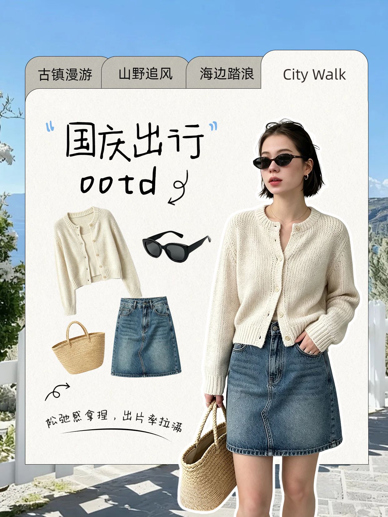 时尚风黄色鞋服箱包类交流分享国庆节出行穿搭ootd小红书封面