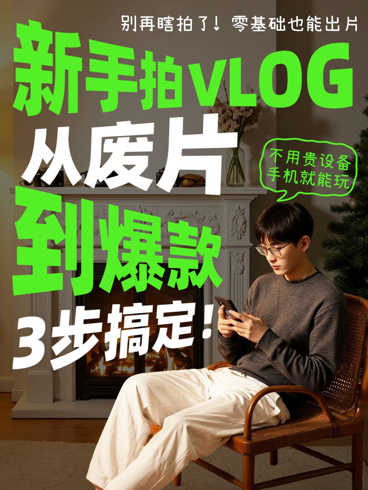 实景风绿色交流分享零基础入门VLOG制作方法小红书封面