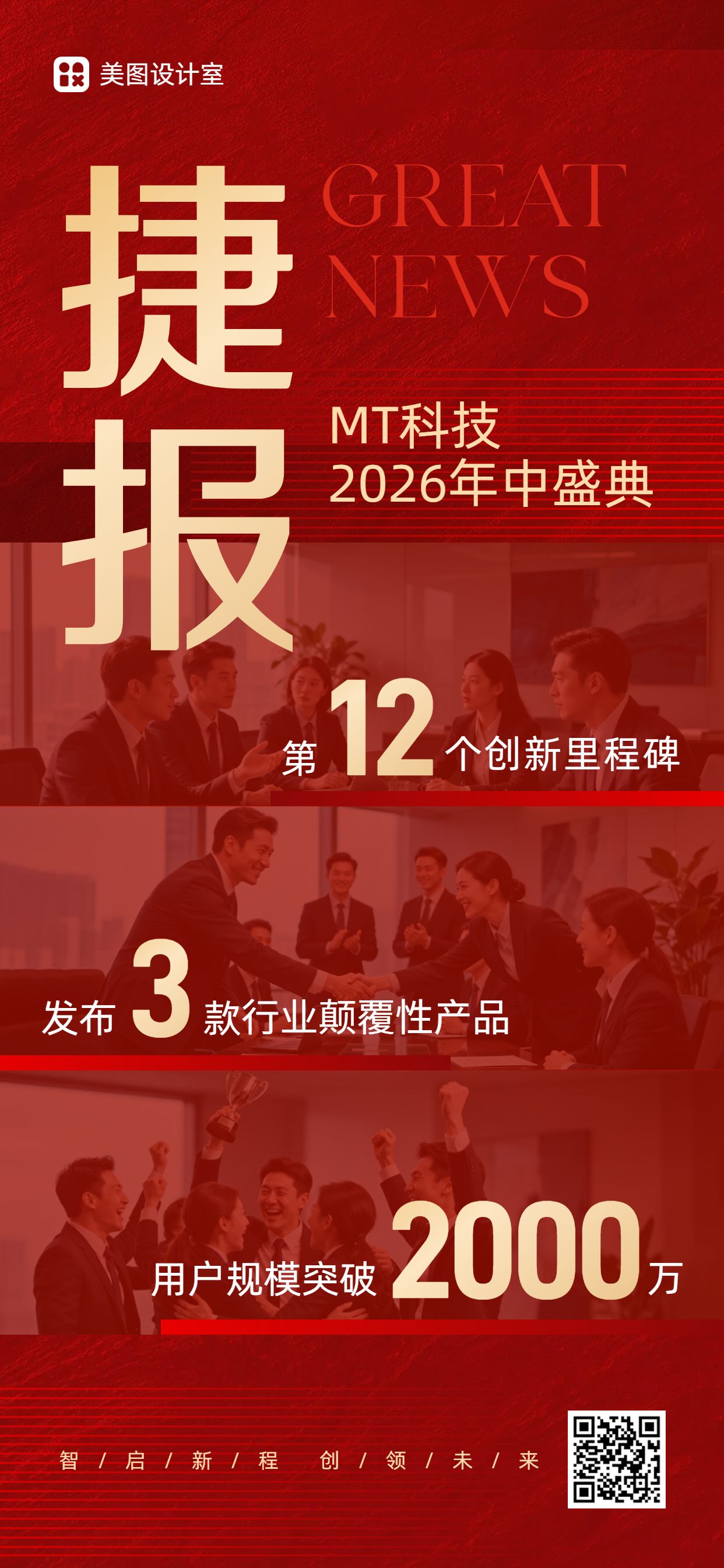 喜庆风红色通用类交流分享年中总结公司业绩展示手机全屏海报