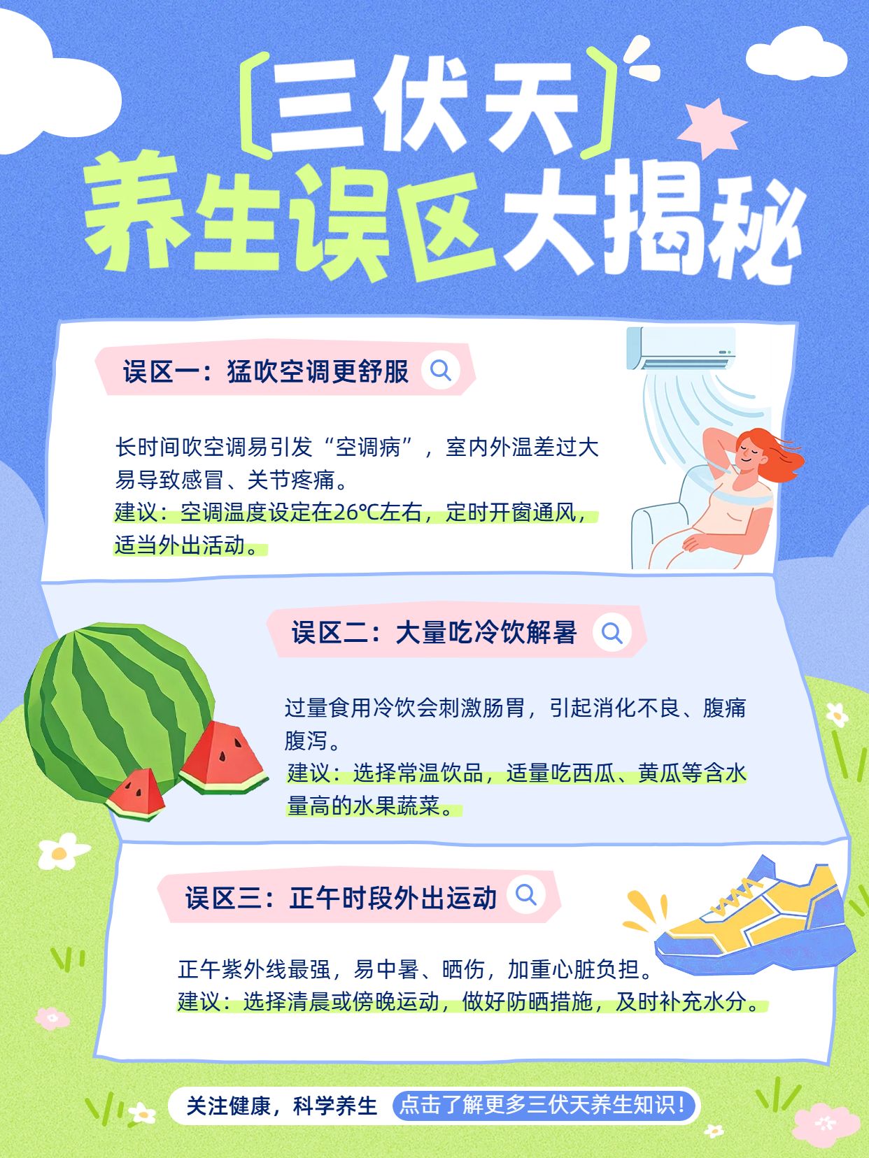 卡通风蓝色通用类交流分享三伏天养生保健知识科普小红书封面