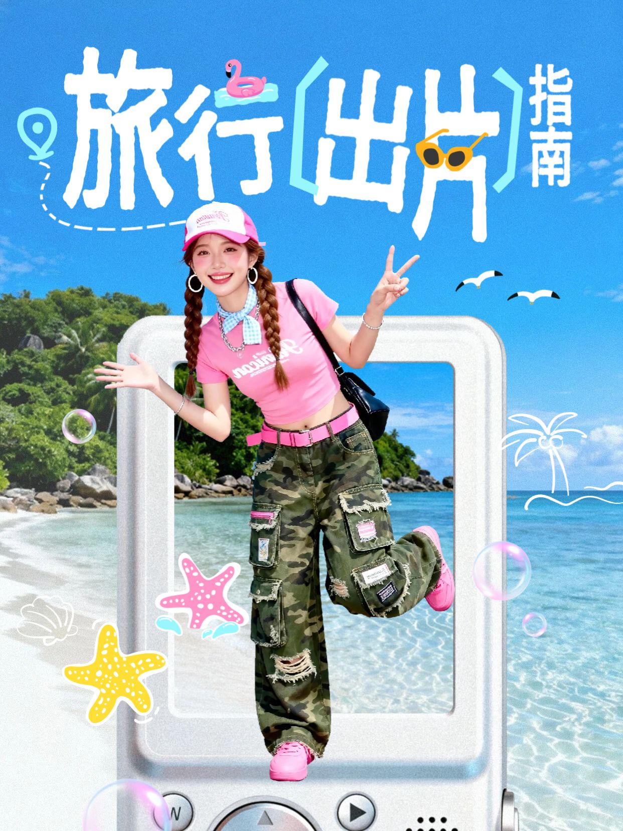 拼贴实景风蓝色通用类交流分享旅行出片指南小红书封面