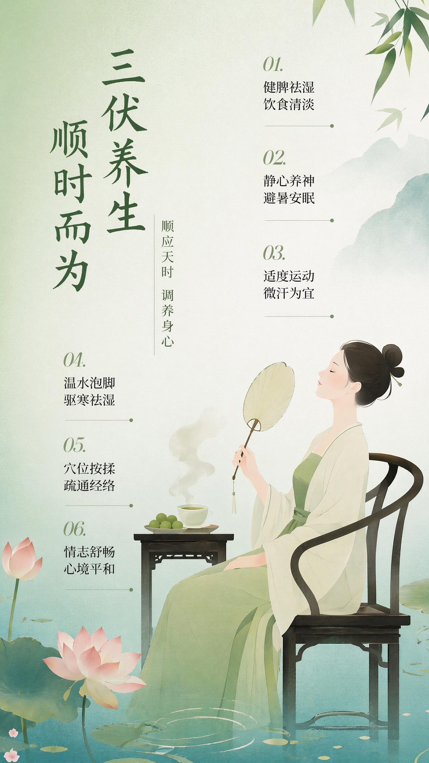 三伏天顺时养生六大要点科普海报
