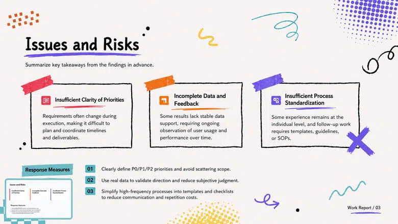 work-report-presentation-03-issues-and-risks