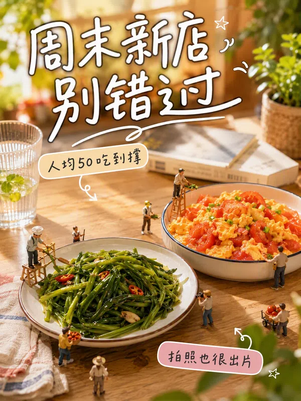 周末新店美食微缩场景图文场景首图