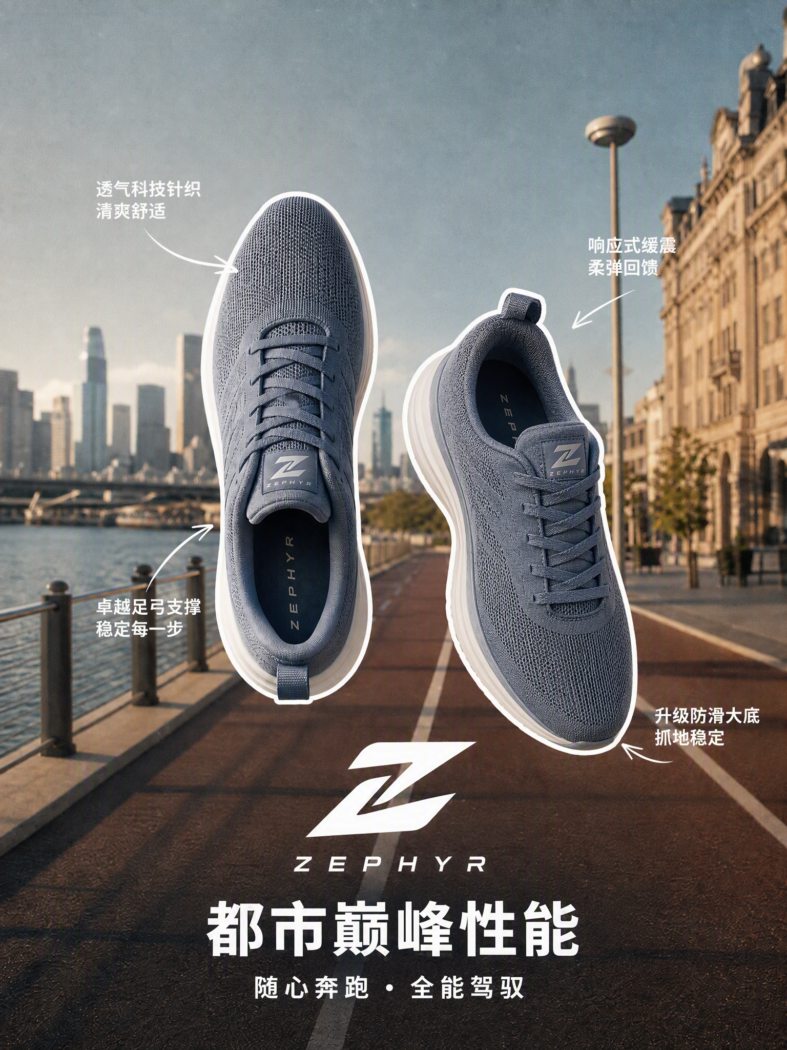 都市通勤跑鞋性能海报场景首图