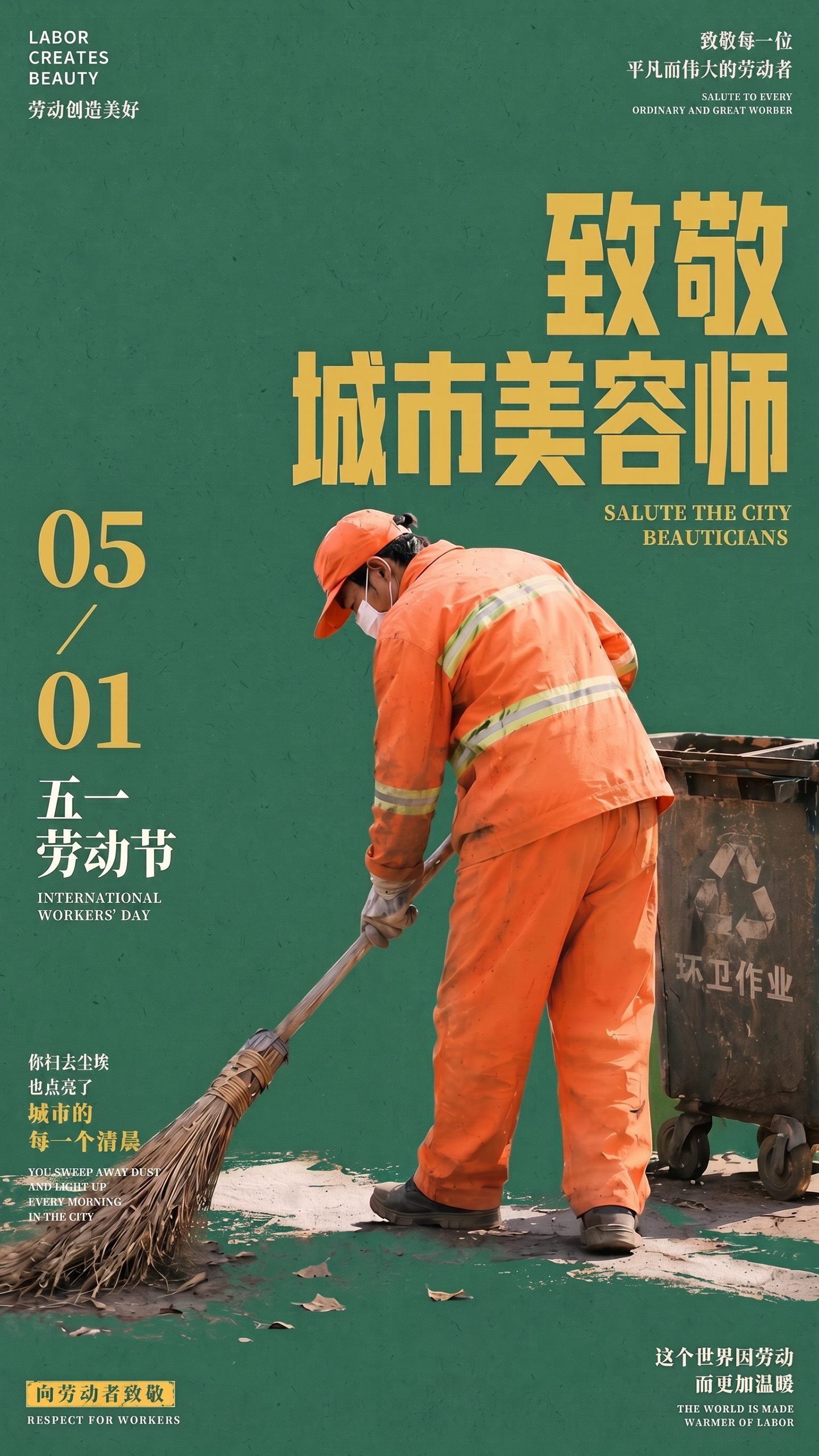 五一劳动节致敬奋斗者问候祝福海报
