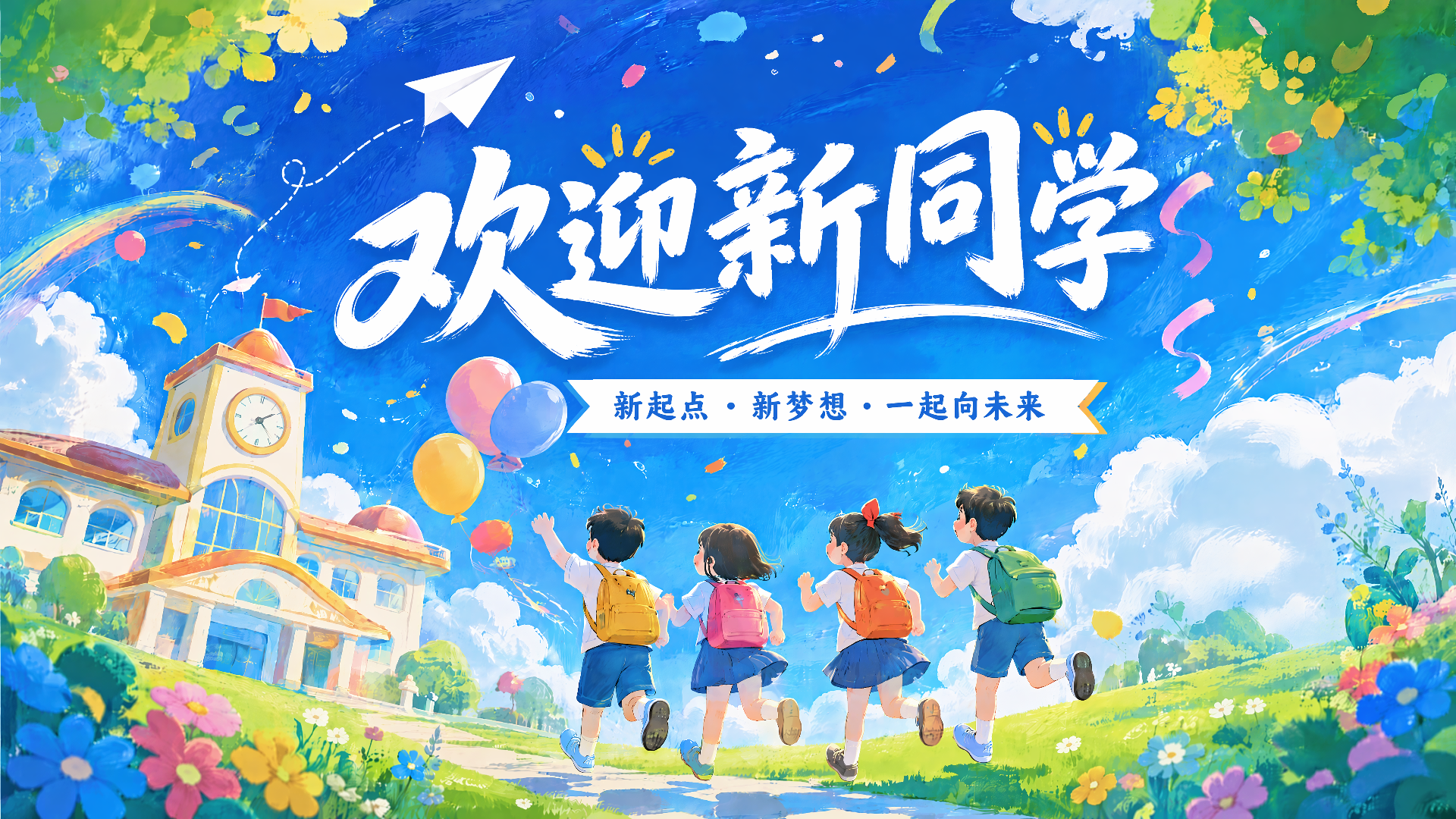 校园开学迎新宣传投屏海报