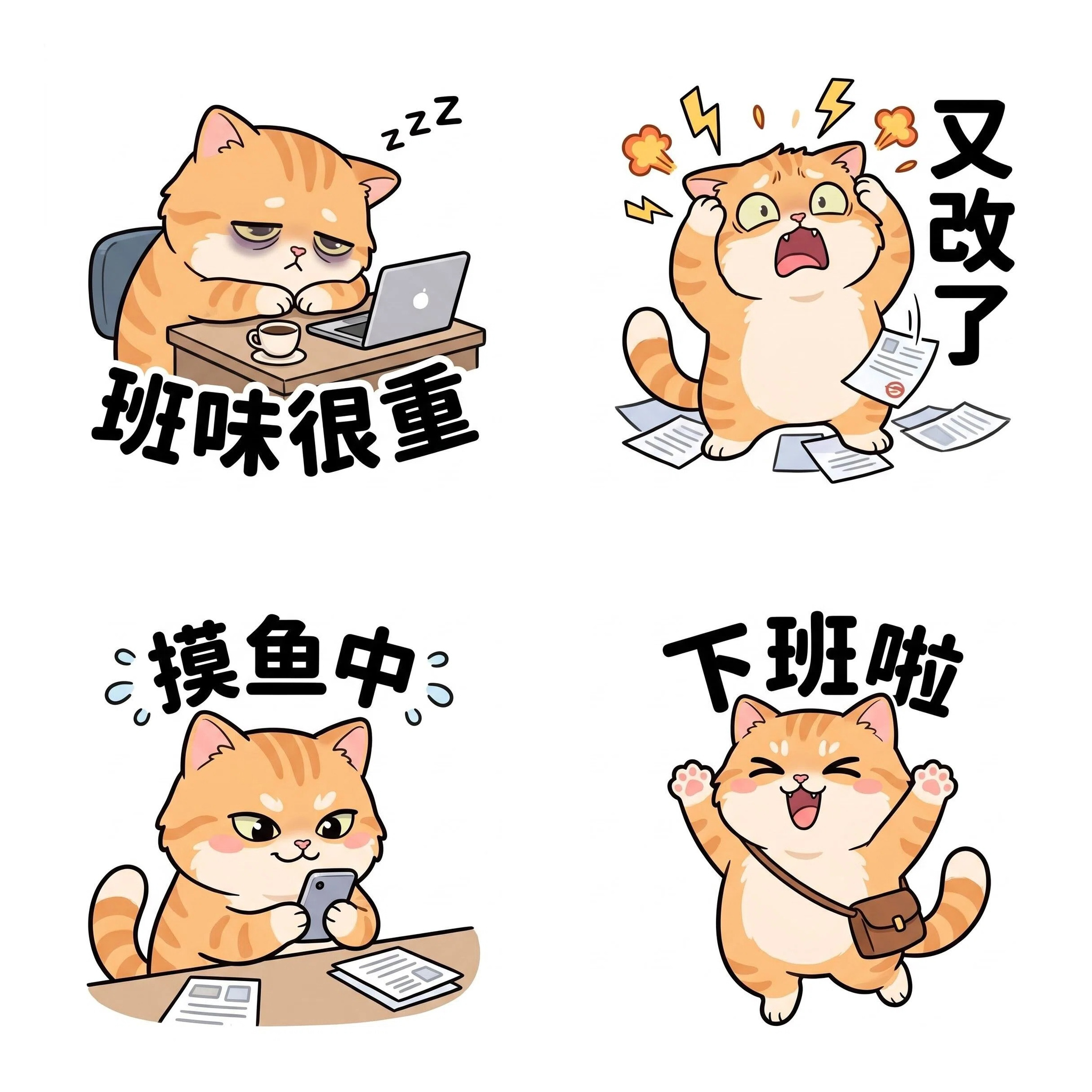 聊天表情包设计打工人四宫格表情包缩小版精选案例08