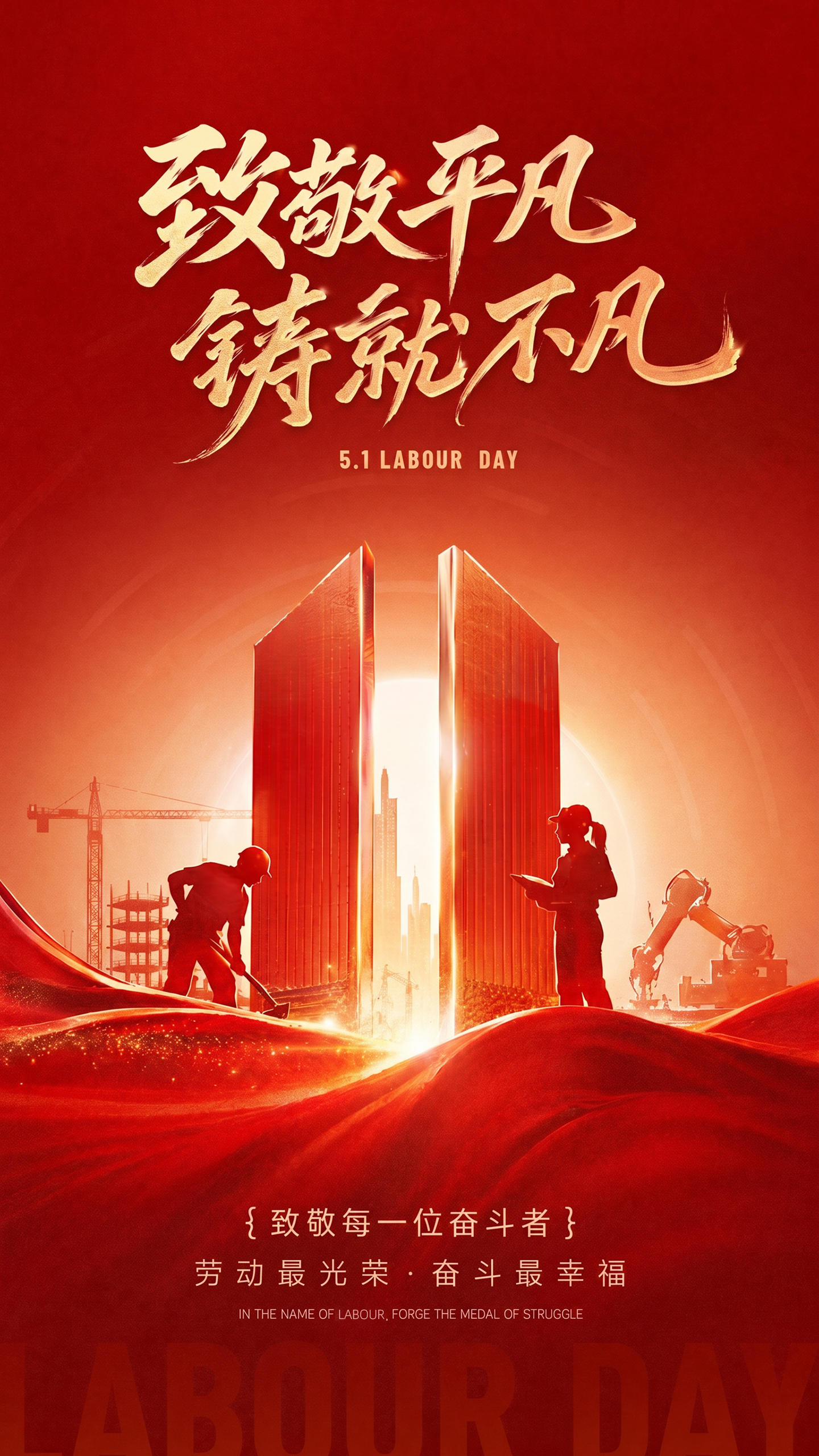 五一劳动节致敬奋斗者问候祝福海报