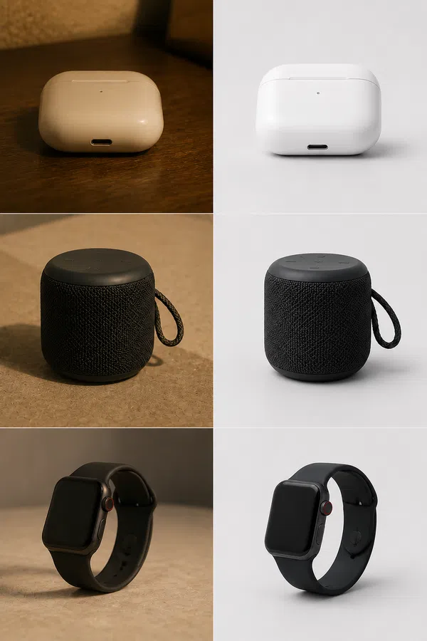 earbuds mug smartwatch batch retouch comparison