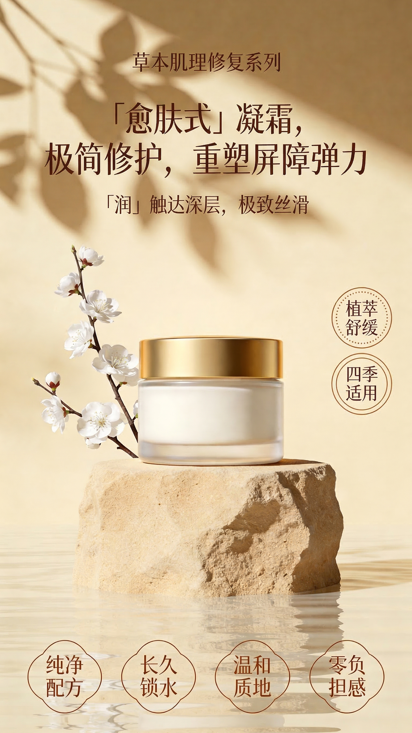 草本修护凝霜产品卖点展示海报