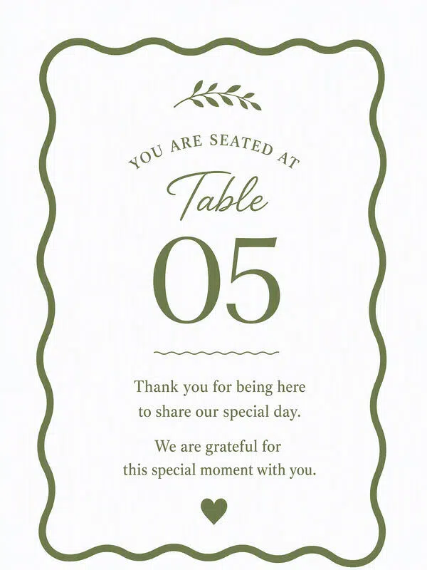 green-wedding-table-number-card