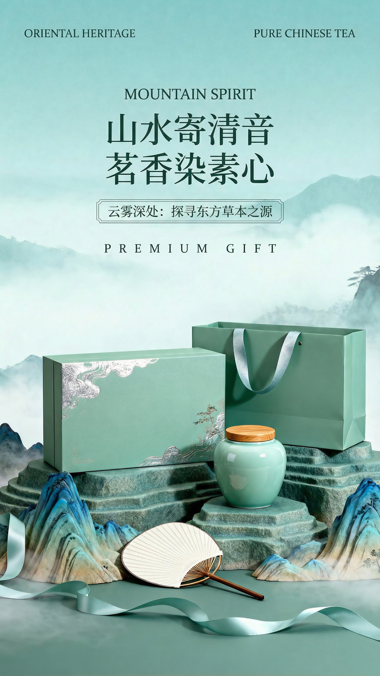 东方草本茶叶礼盒宣传海报
